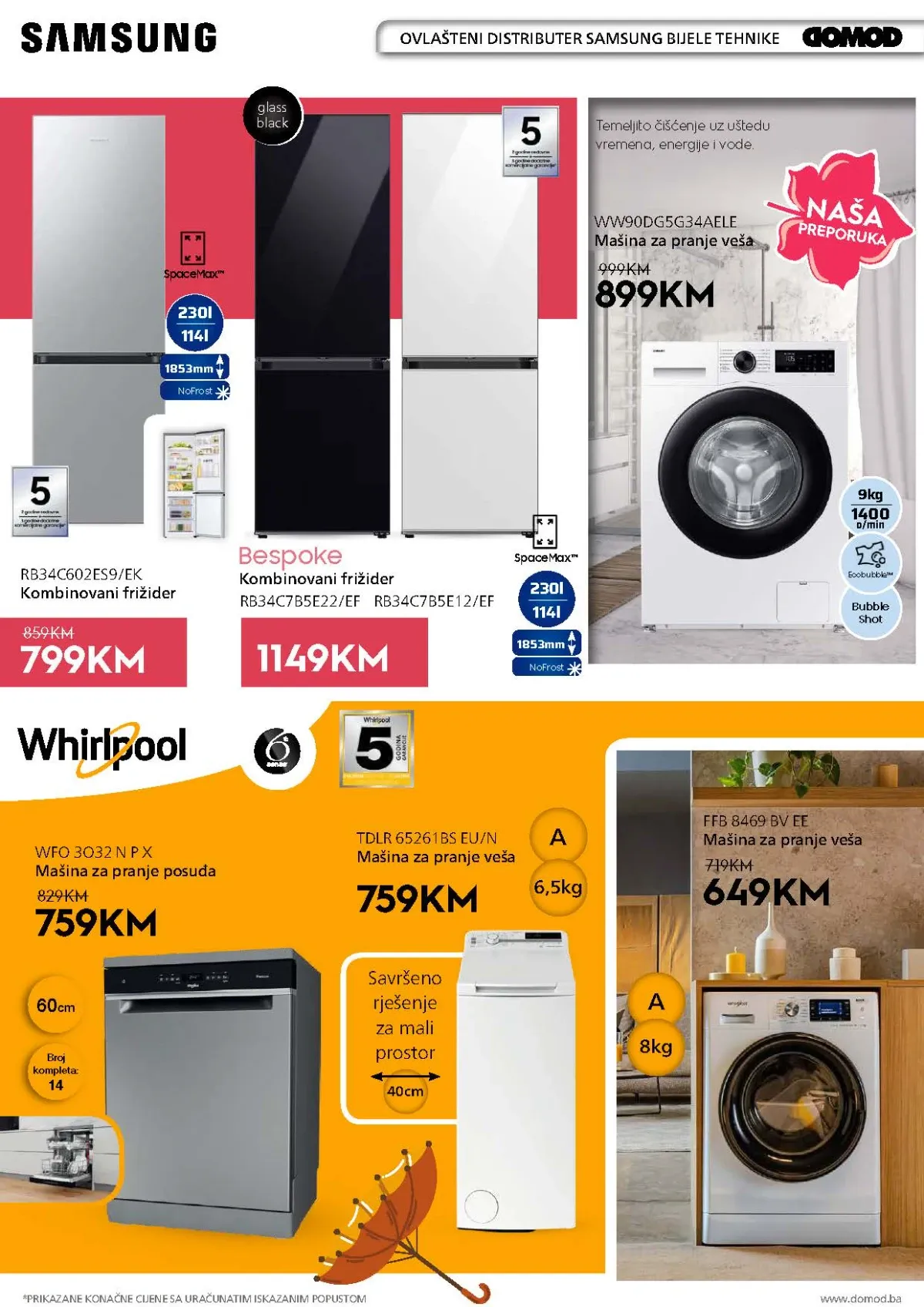 DOMOD katalog – Samsung frižideri i veš mašine te Whirlpool kućanski aparati