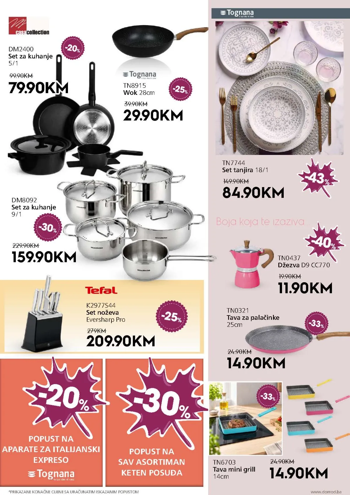 DOMOD katalog – setovi za kuhanje, tanjiri, tave, noževi i džezve na akciji
