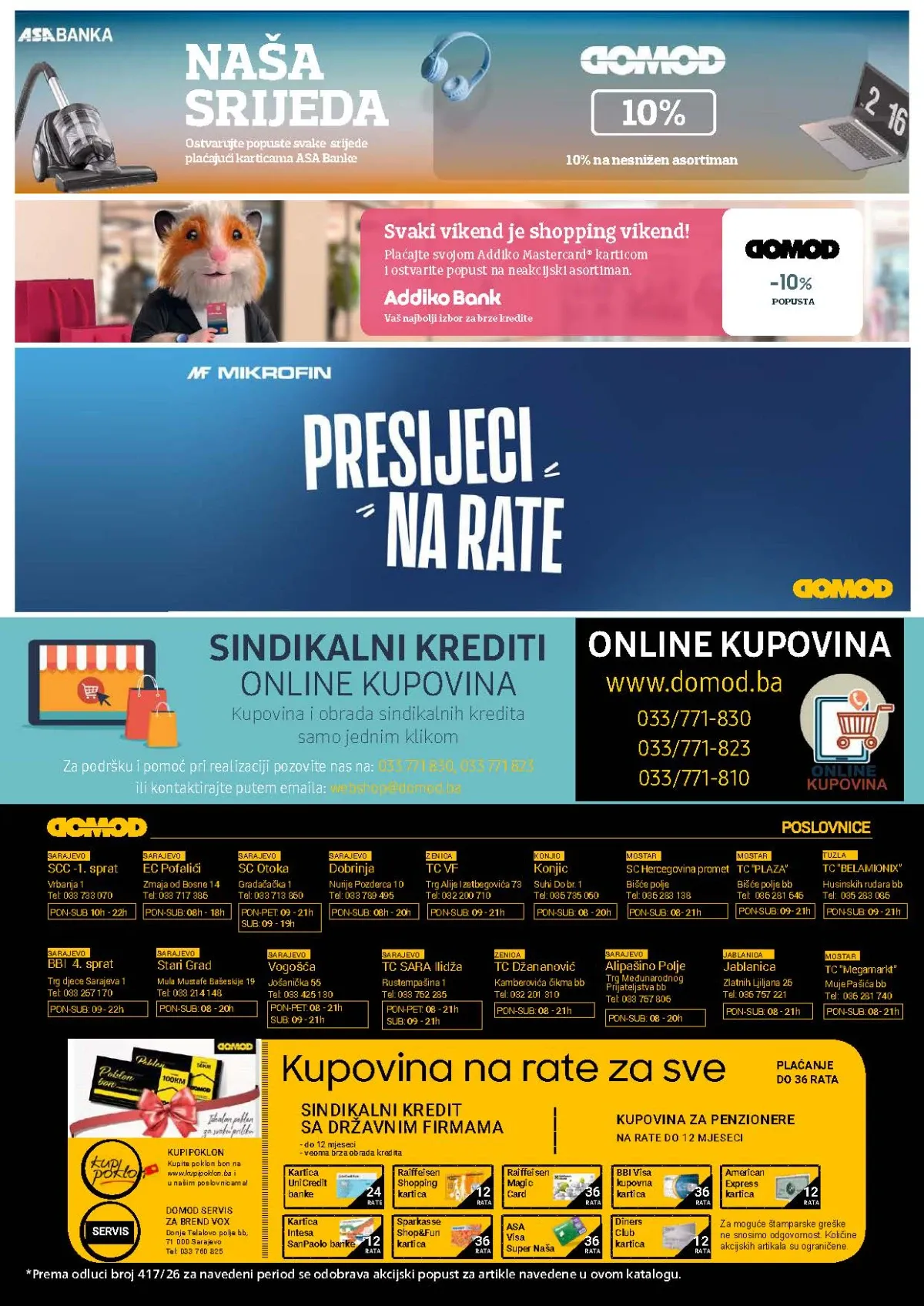 DOMOD poslovnice u BiH, online kupovina i mogućnosti plaćanja do 36 rata