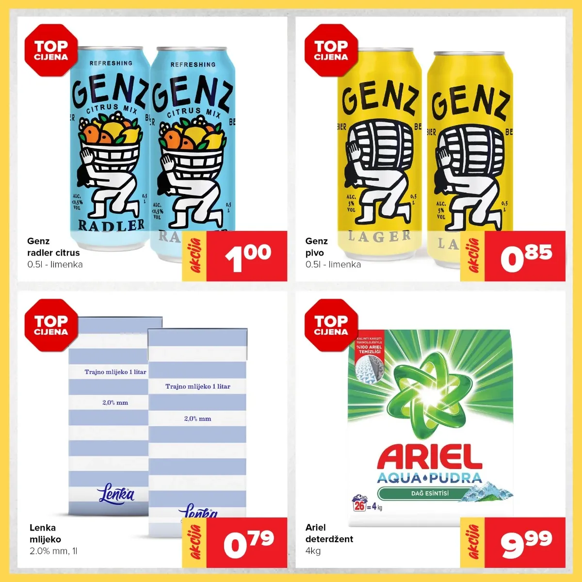 Đurić vikend akcija – Genz Radler, Genz pivo, Lenka mlijeko i Ariel deterdžent