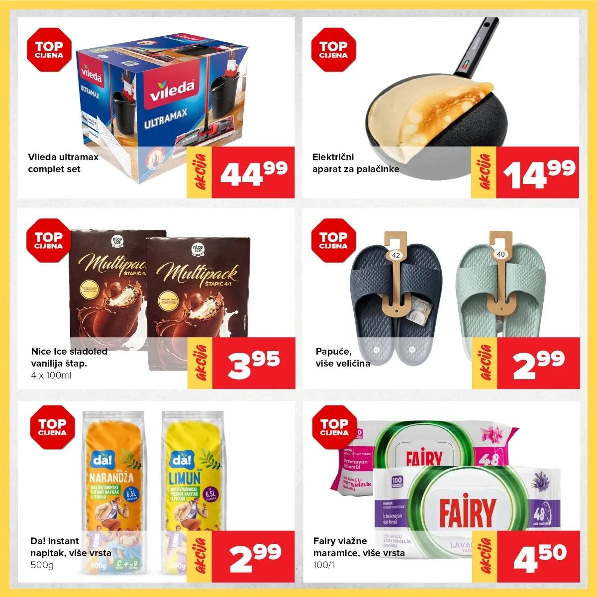 Đurić vikend akcija – Vileda Ultramax, aparat za palačinke, sladoled, papuče, instant napitak i Fairy maramice