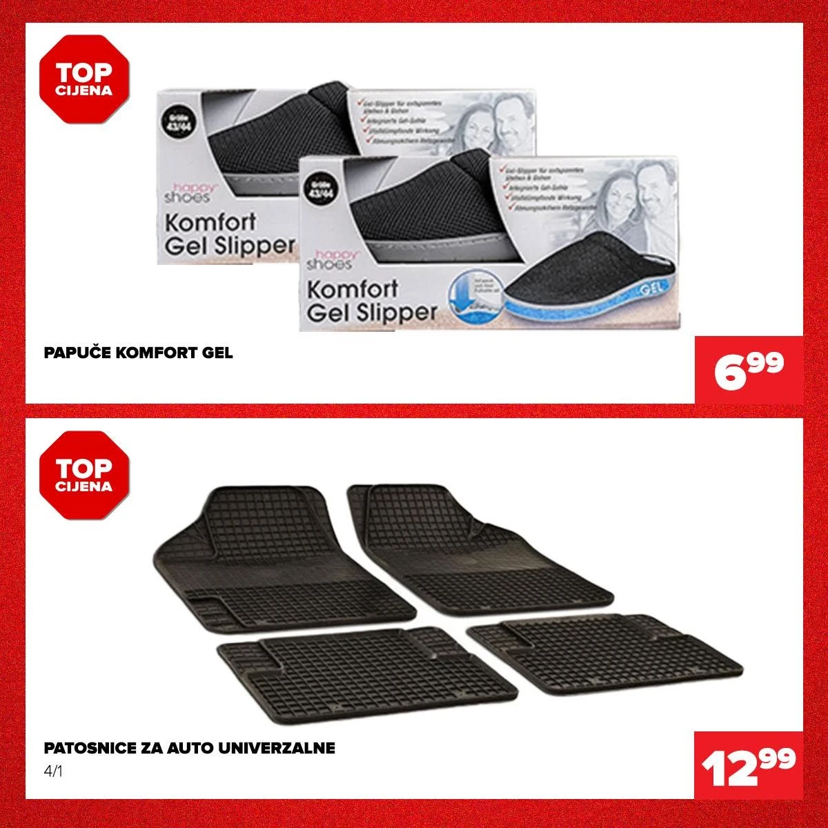 Đurić Supermarket Teslić akcija – Komfort Gel papuče i univerzalne patosnice za automobil