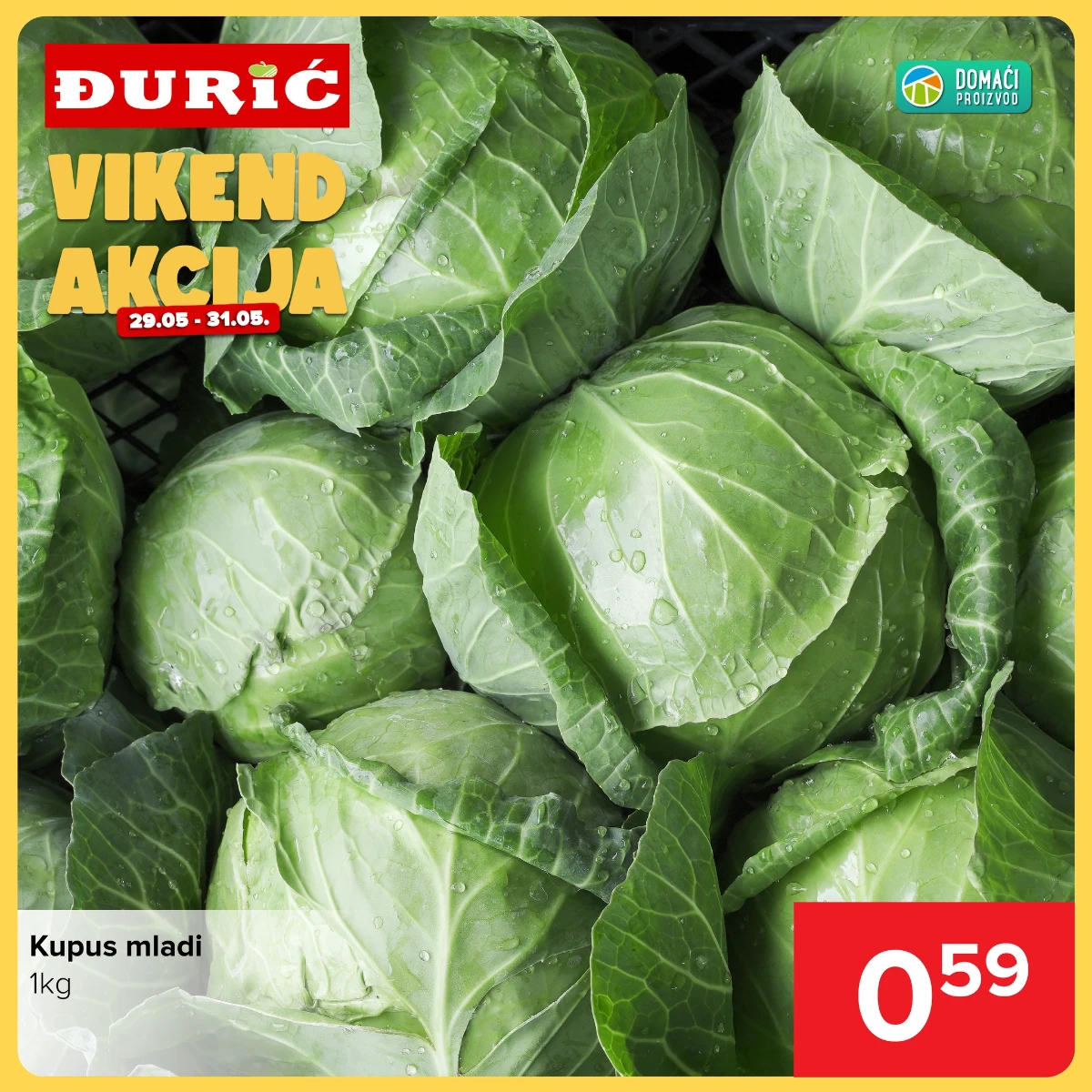 Đurić vikend akcija 29-31.05.2026 – mladi kupus 0,59 KM i vikend ponuda svježeg povrća