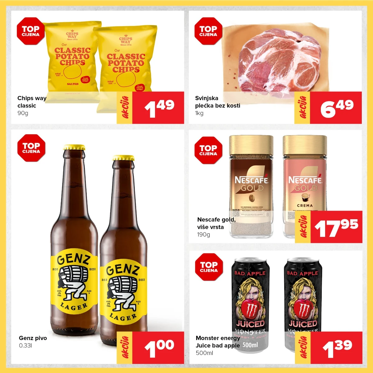 Đurić vikend akcija – svinjska plećka, Nescafé Gold, grickalice i pića