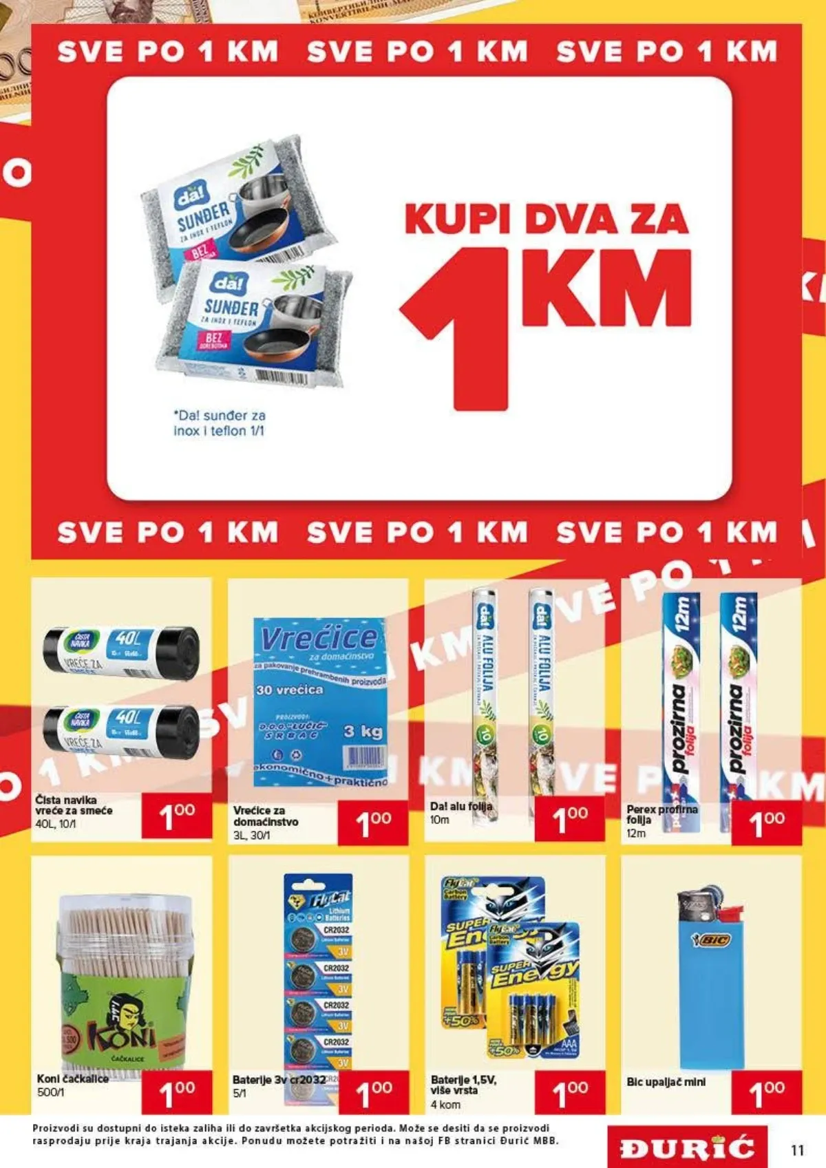 Đurić katalog do 09.09.2026. – vreće, folije, baterije i kućne potrepštine po 1 KM