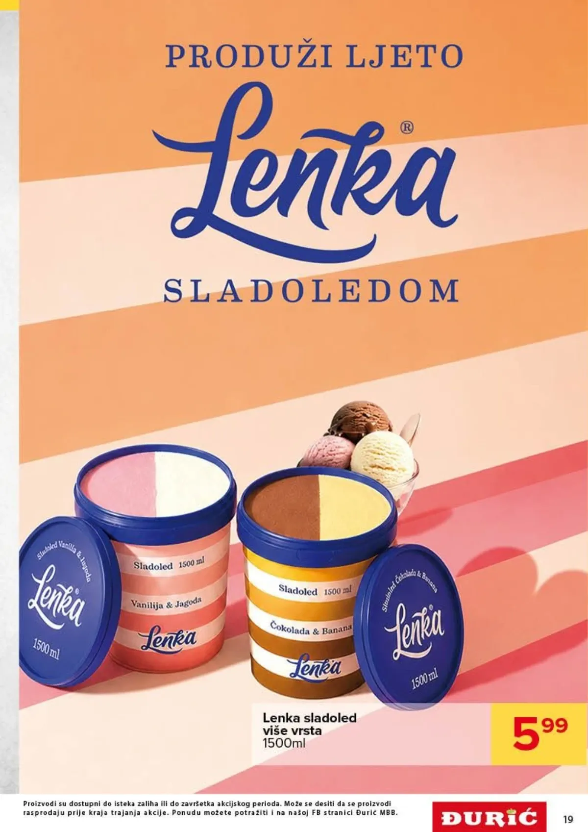 Đurić katalog do 09.09.2026. – Lenka sladoled od vanilije, jagode, čokolade i banane