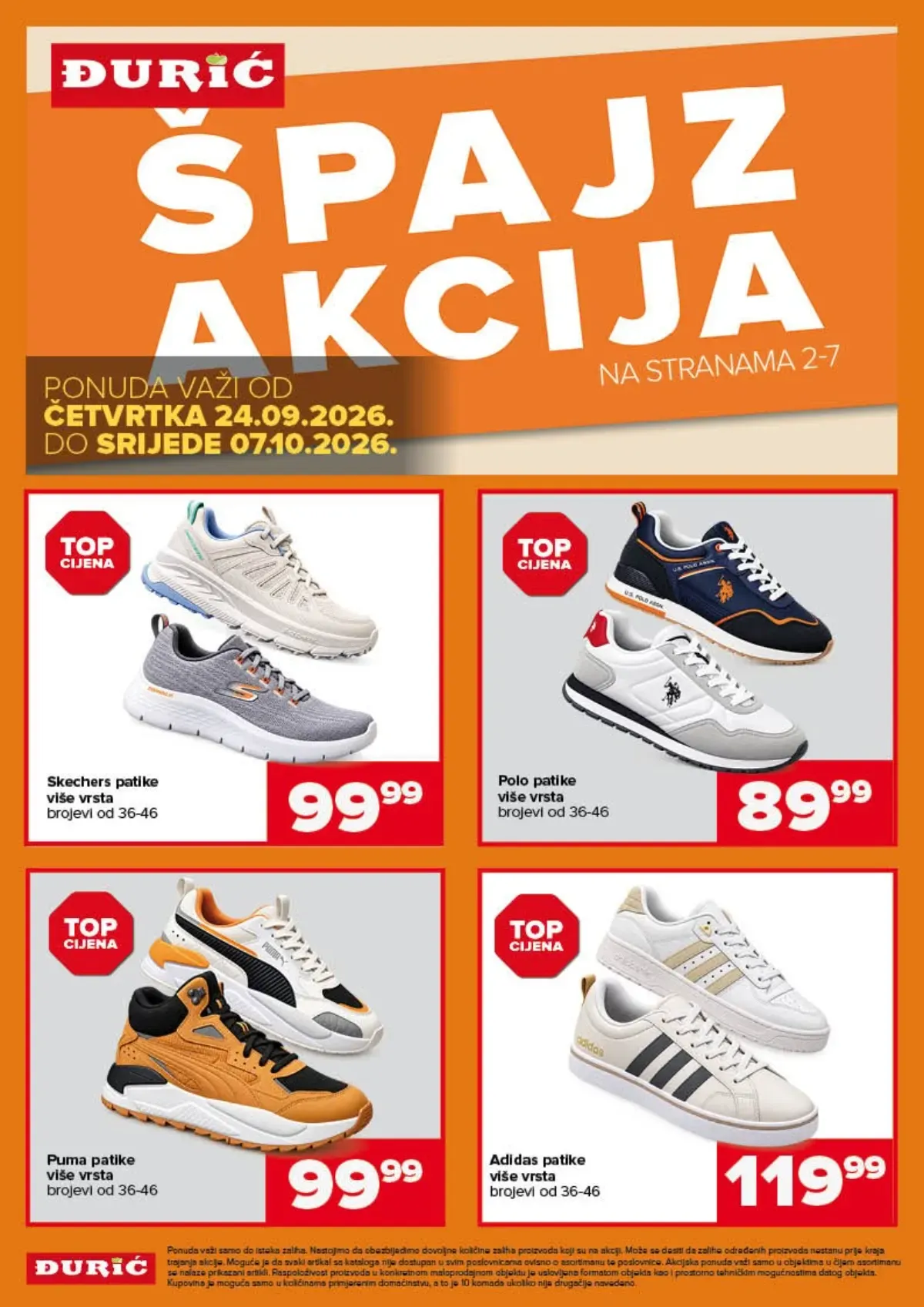 Đurić ŠPAJZ akcija od 24.09. do 07.10.2026. – Skechers, Polo, Puma i Adidas patike po akcijskim cijenama