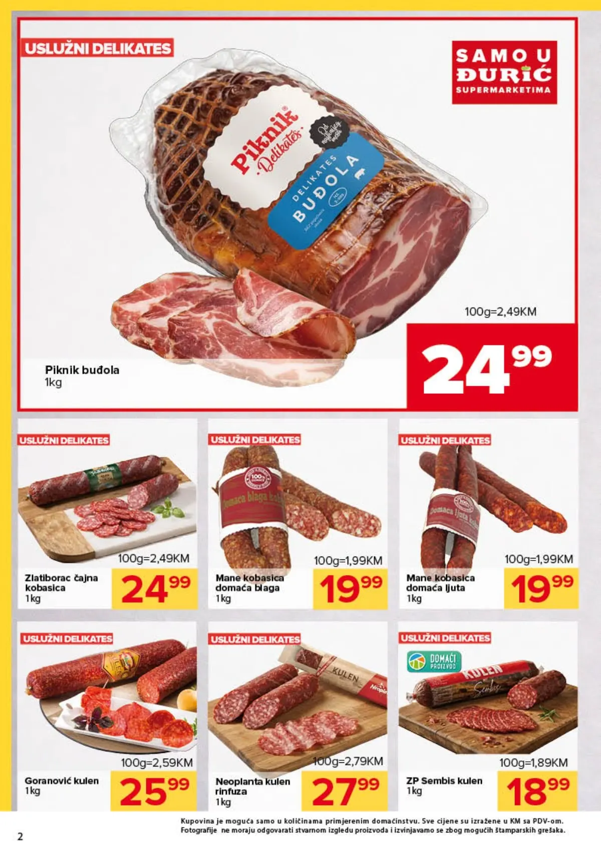 Đurić katalog 08–21.10.2026. – Piknik budžola, Zlatiborac čajna kobasica, kulen i druge mesne delicije na akciji