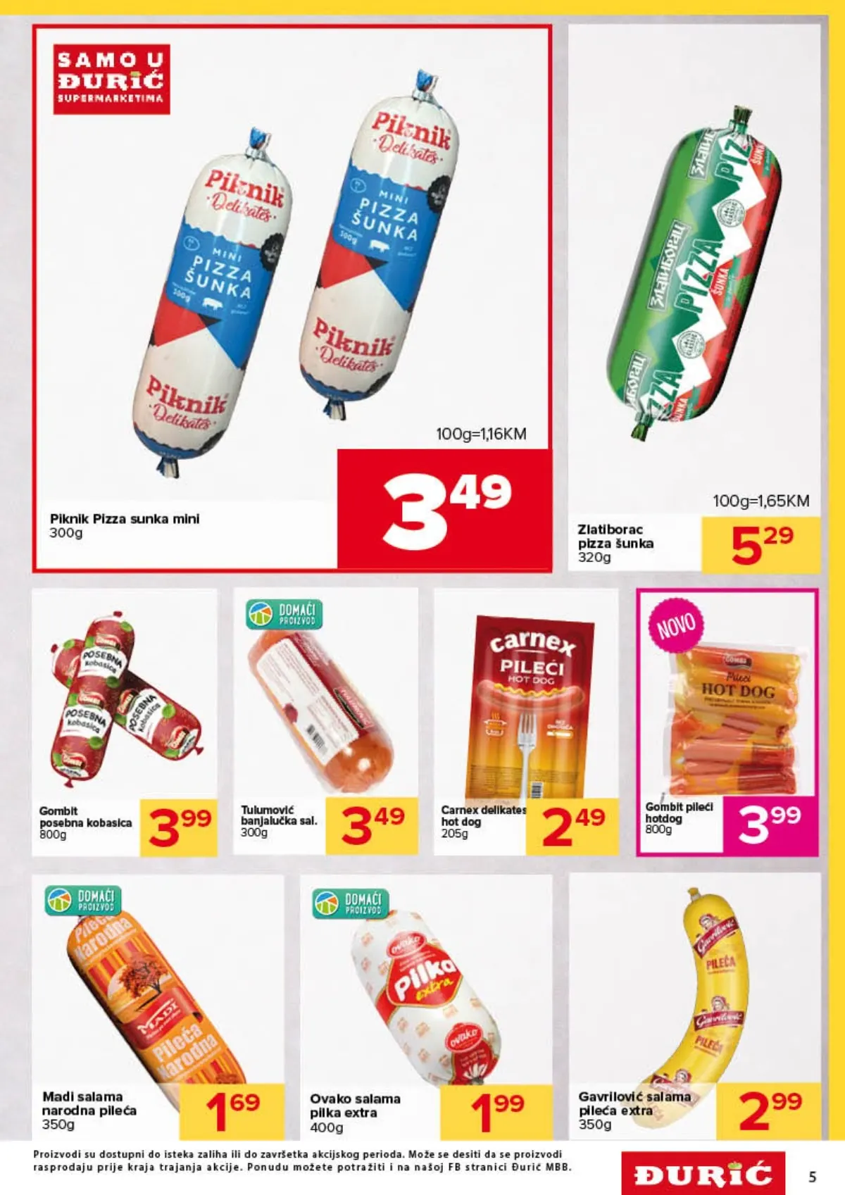Đurić katalog 08–21.10.2026. – Piknik pizza šunka, salame, kobasice i drugi mesni proizvodi na akciji