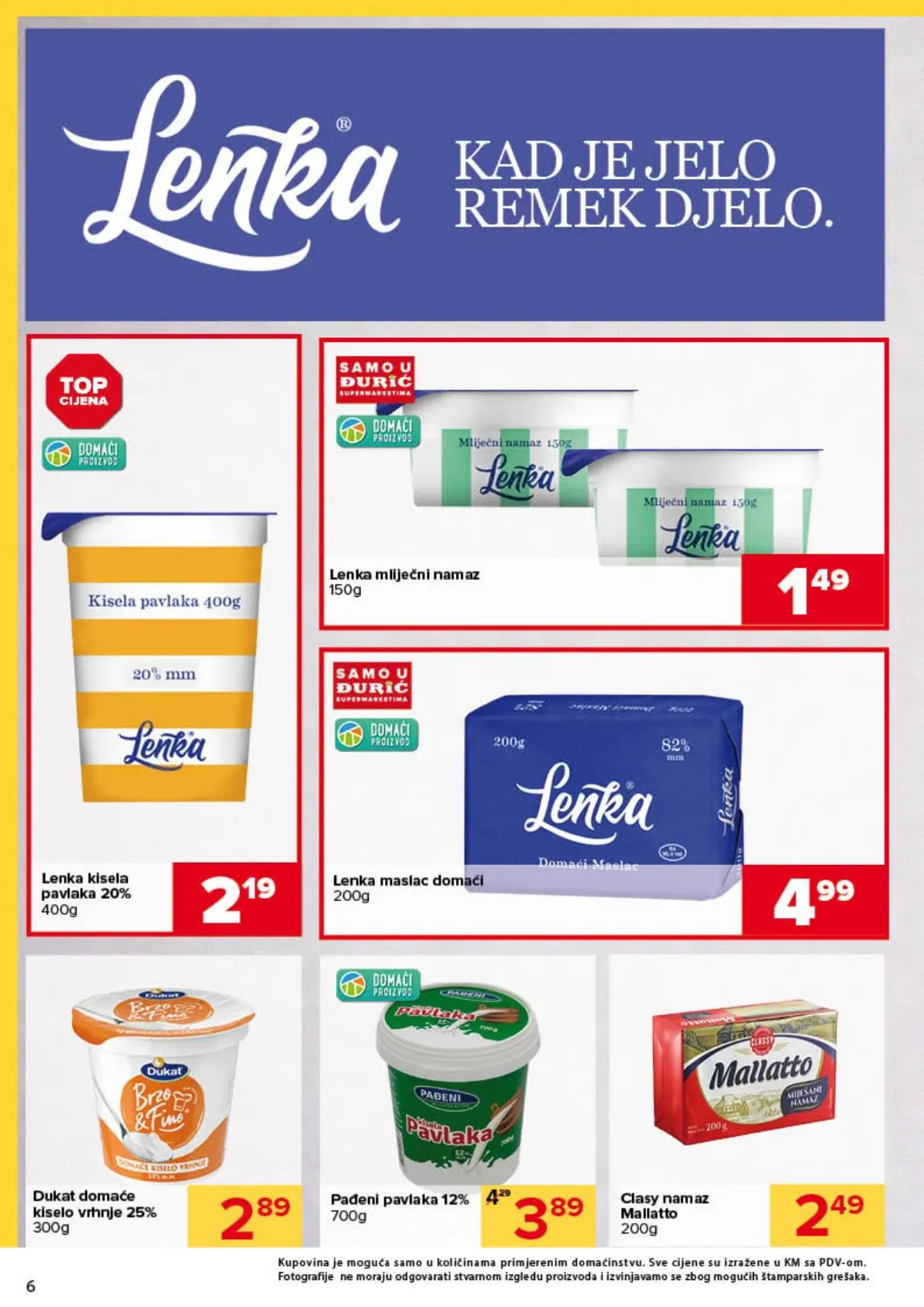 Đurić katalog 08–21.10.2026. – Lenka mliječni namaz, kajmak, pavlaka i mliječni proizvodi po akcijskim cijenama