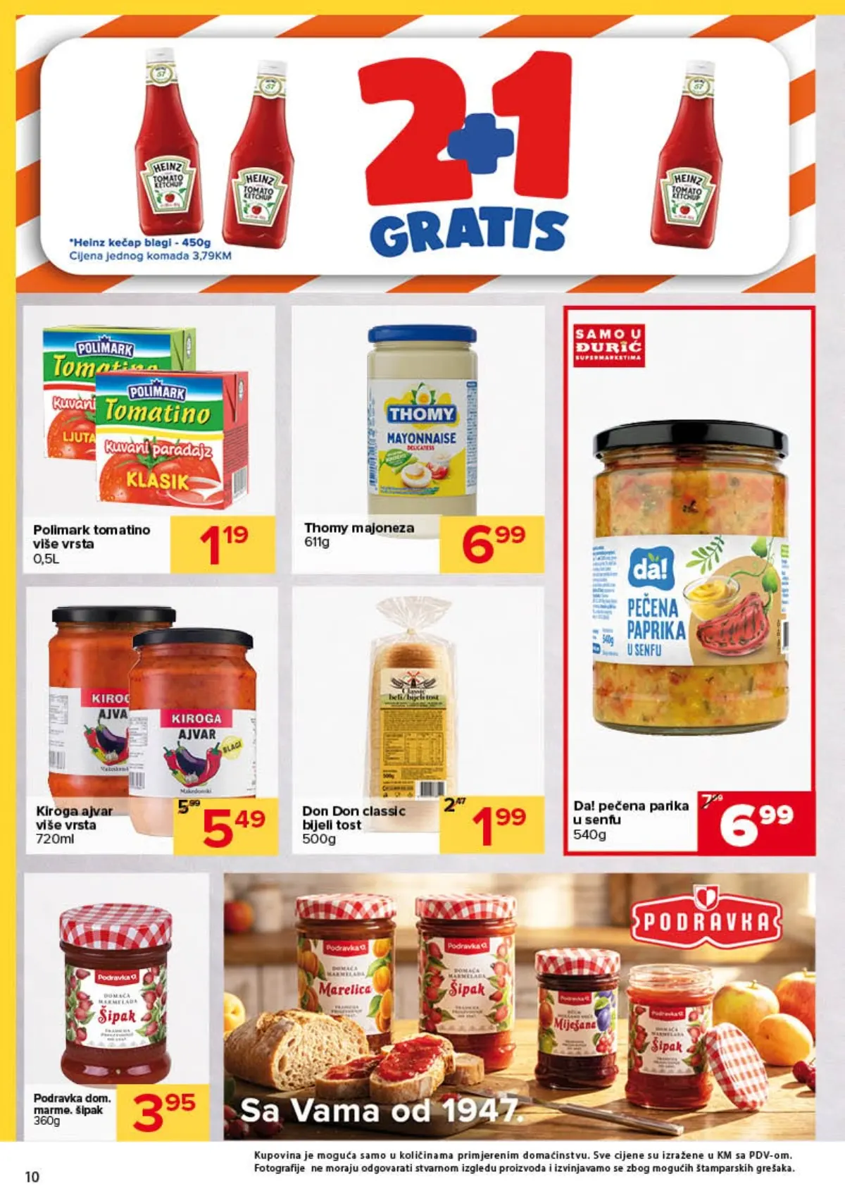 Đurić katalog 08–21.10.2026. – paradajz sos, Thomy majoneza, kečap, senf i Podravka proizvodi