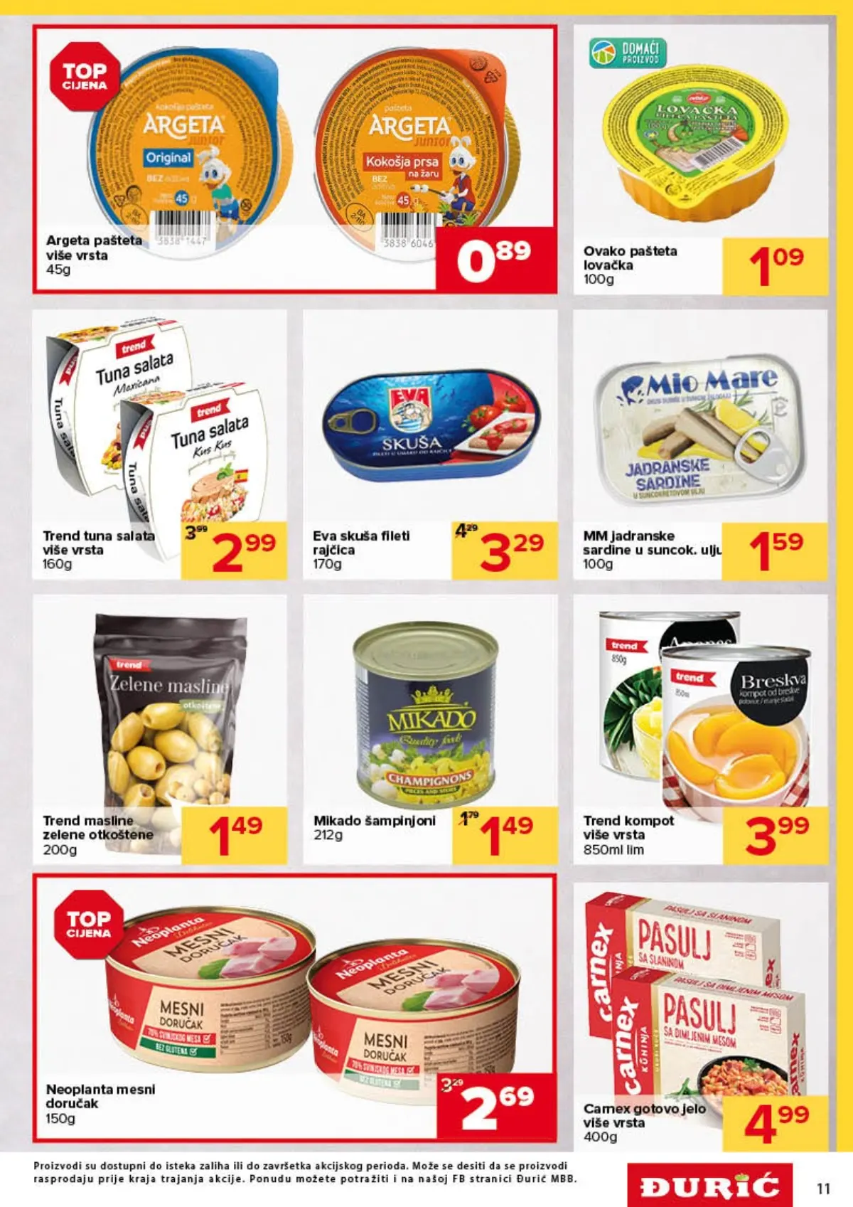 Đurić katalog 08–21.10.2026. – Argeta pašteta, mesni narezak, tuna, sardina i paštete po nižim cijenama