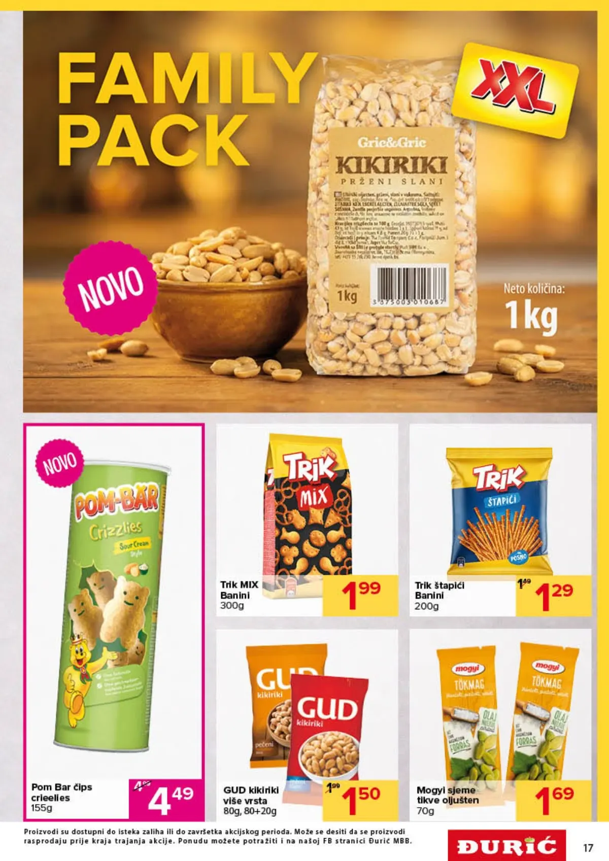 Đurić katalog 08–21.10.2026. – kikiriki Family Pack, flips, Trix Mix i grickalice