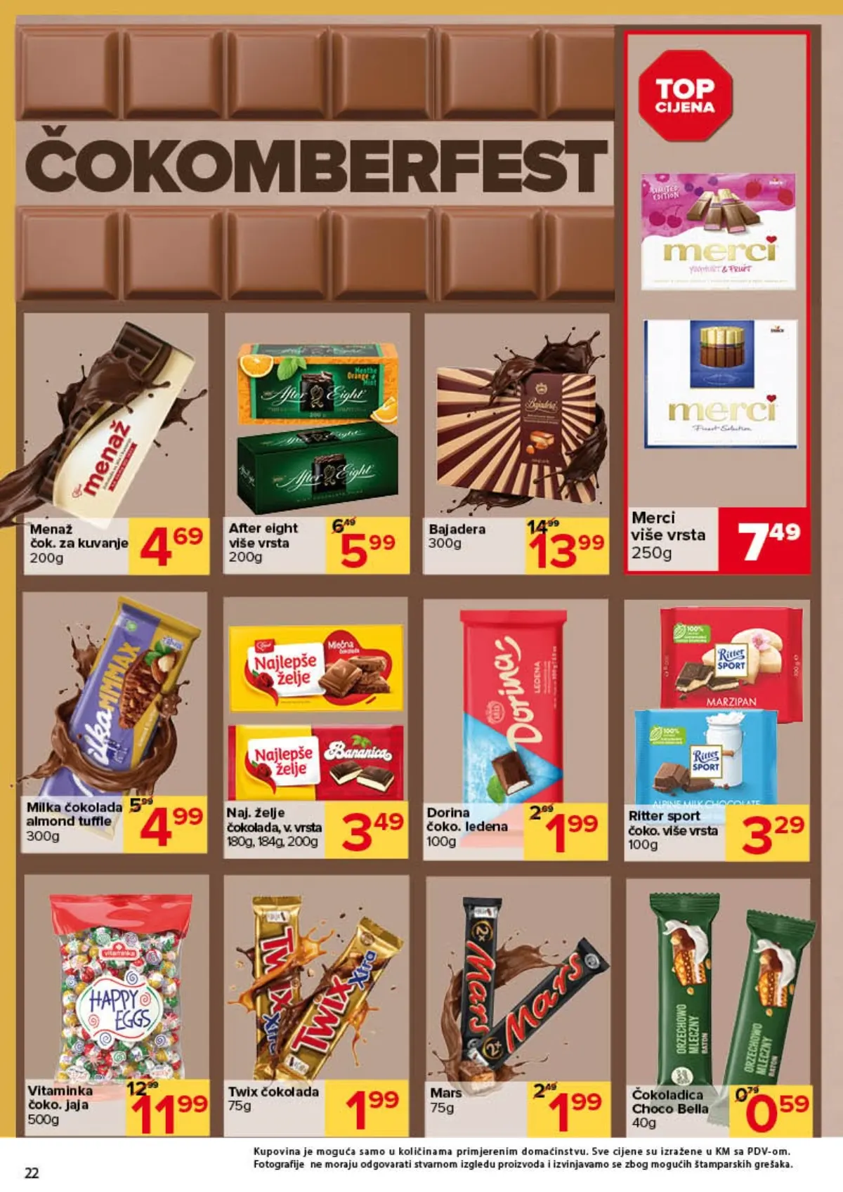 Đurić katalog 08–21.10.2026. – Merci, Najljepše želje, Twix, Mars, Snickers i čokoladni program