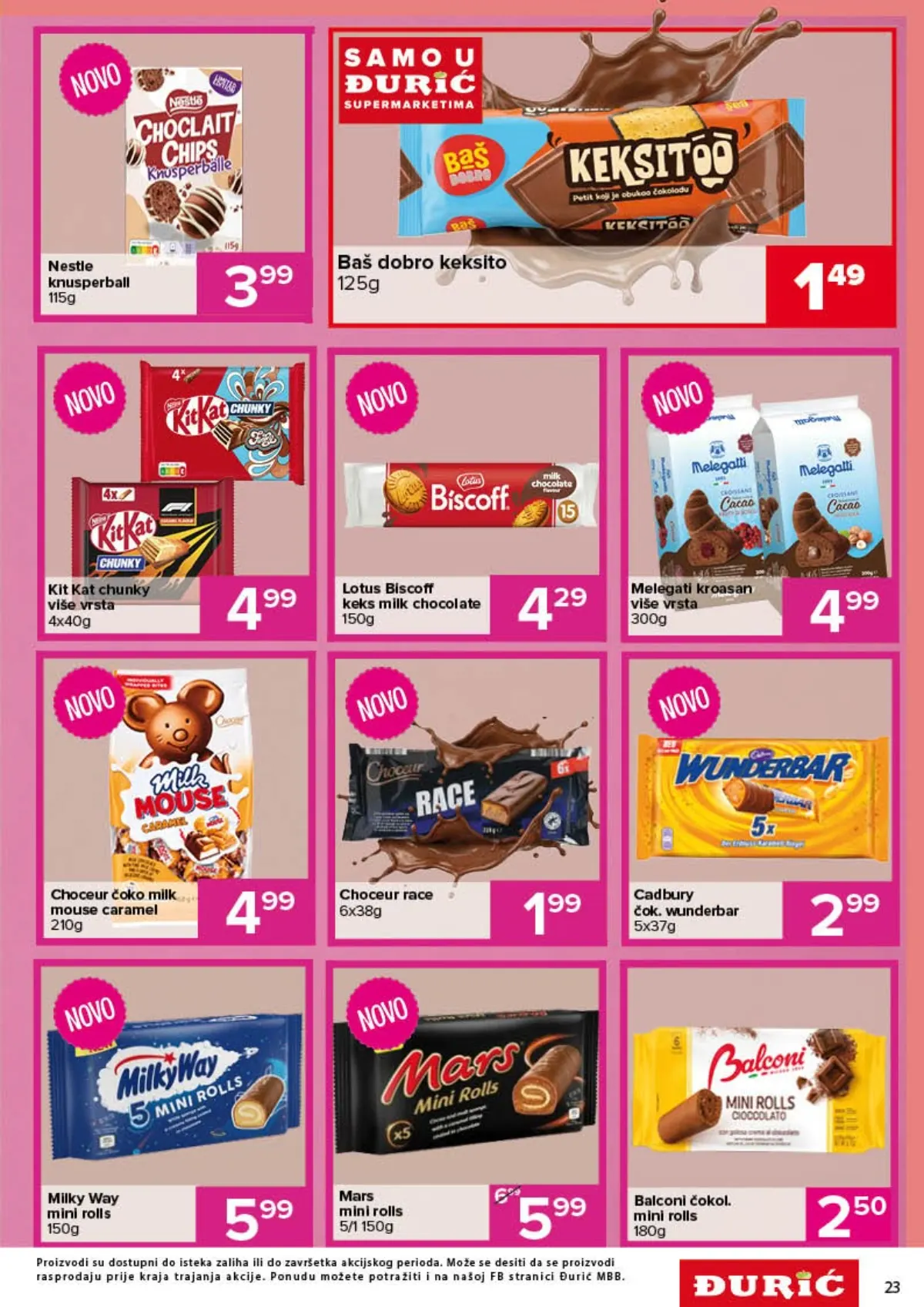 Đurić katalog 08–21.10.2026. – keksi, Biscoff, Milky Way, Mars, čokoladice i slatkiši