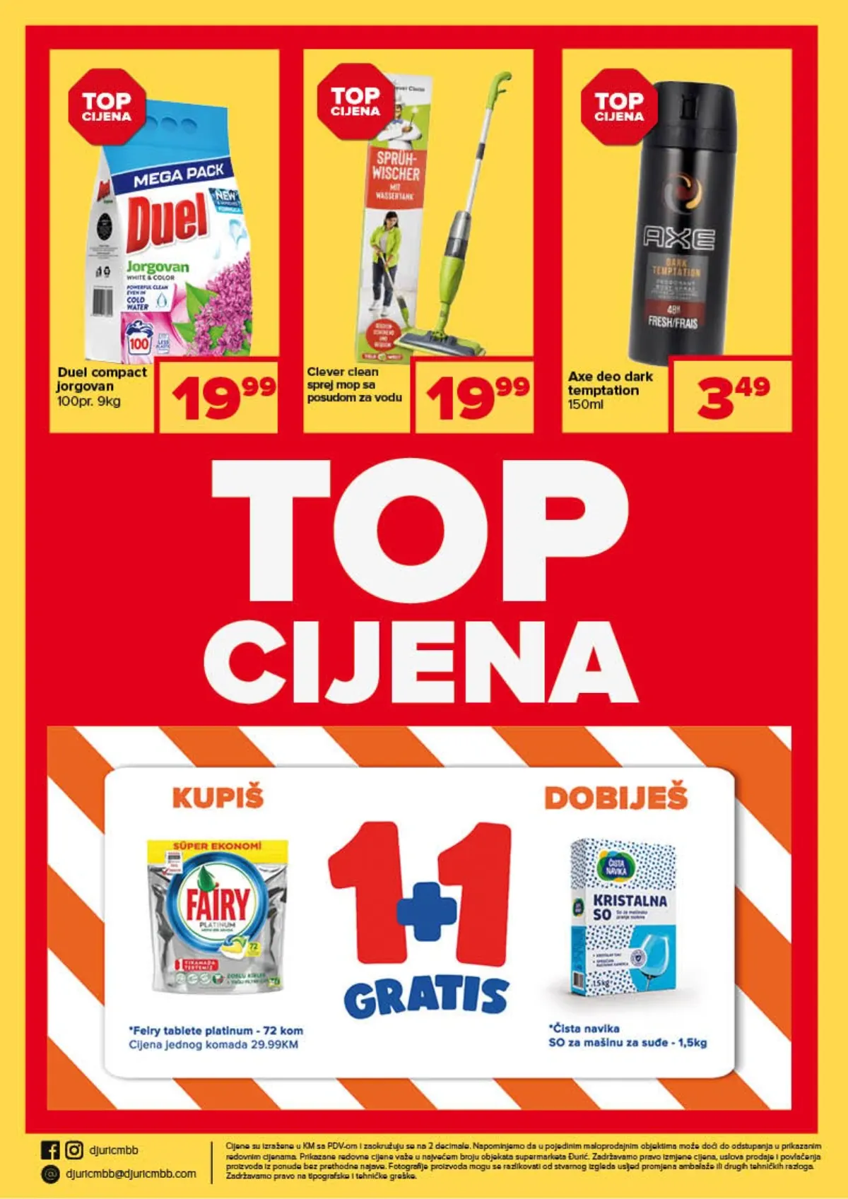 Đurić katalog 08–21.10.2026. – TOP cijene na Duel, Clever, Axe i Fairy uz 1+1 gratis ponudu