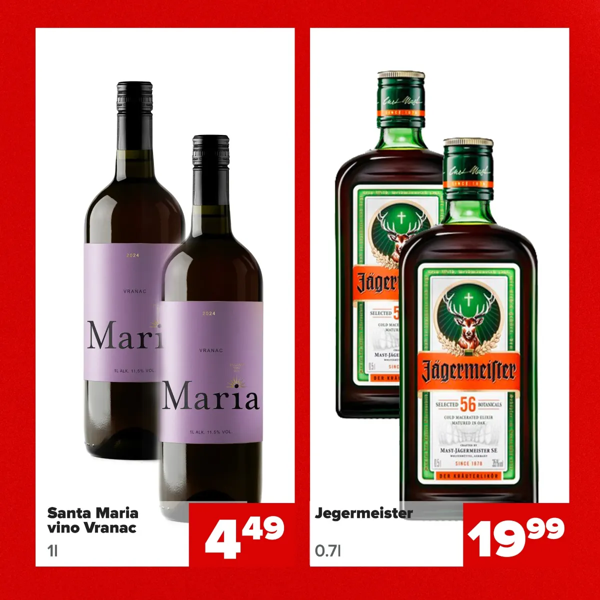 Đurić praznična akcija – Santa Maria vino Vranac 1 l za 4,49 KM i Jägermeister 0,7 l za 19,99 KM