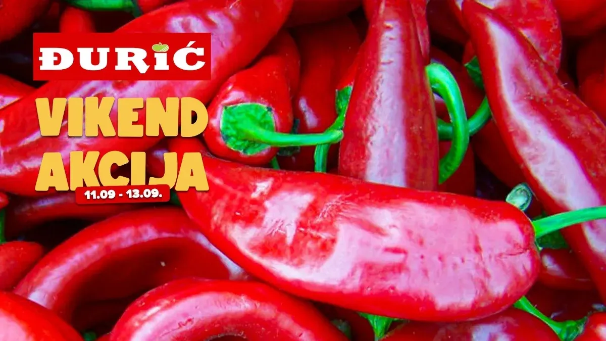 Đurić vikend akcija od 11.09. do 13.09.2026. – paprika roga, voće, povrće, meso, prehrambeni proizvodi, mliječni proizvodi i kućne potrepštine