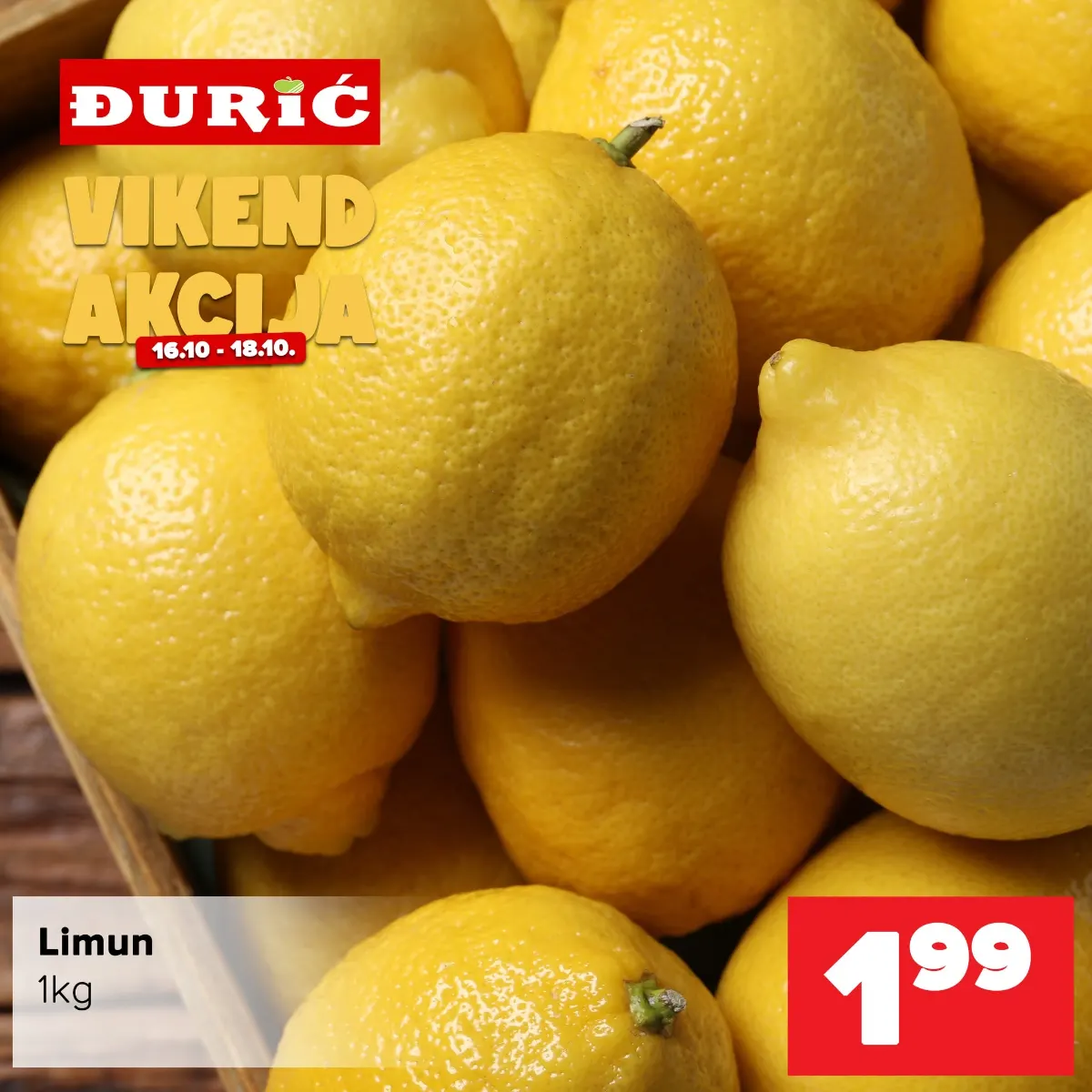 ĐURIĆ vikend akcija od 16. do 18.10.2026. – limun 1,99 KM/kg