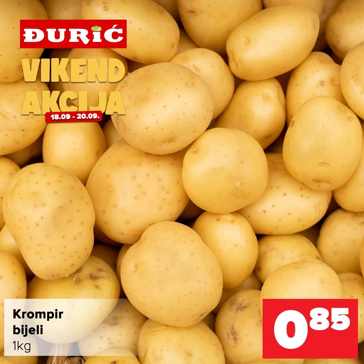 Đurić vikend akcija od 18.09. do 20.09.2026. – bijeli krompir 1 kg za 0,85 KM