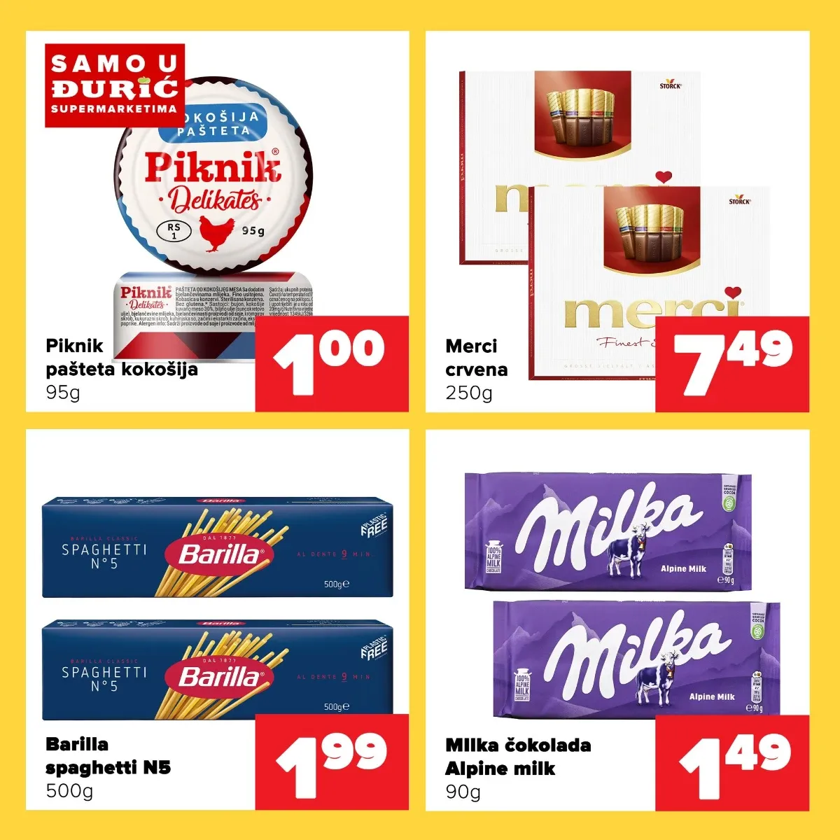 Đurić vikend akcija do 20.09.2026. – Piknik pašteta, Merci, Barilla špageti i Milka čokolada