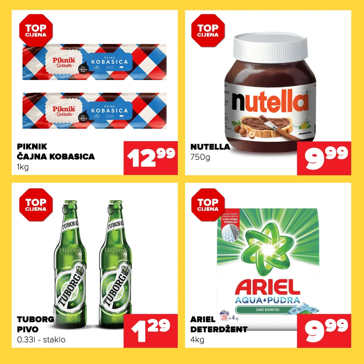 Đurić vikend akcija do 23.08.2026. – Piknik čajna kobasica, Nutella, Tuborg pivo i Ariel deterdžent