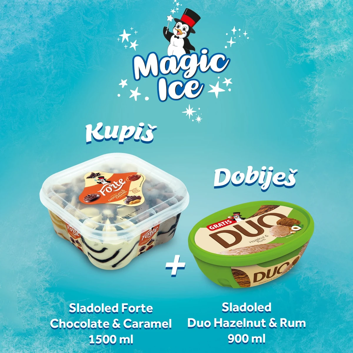 Đurić Magic Ice ponuda – uz Forte Chocolate and Caramel sladoled od 1500 ml gratis Duo Hazelnut and Rum od 900 ml