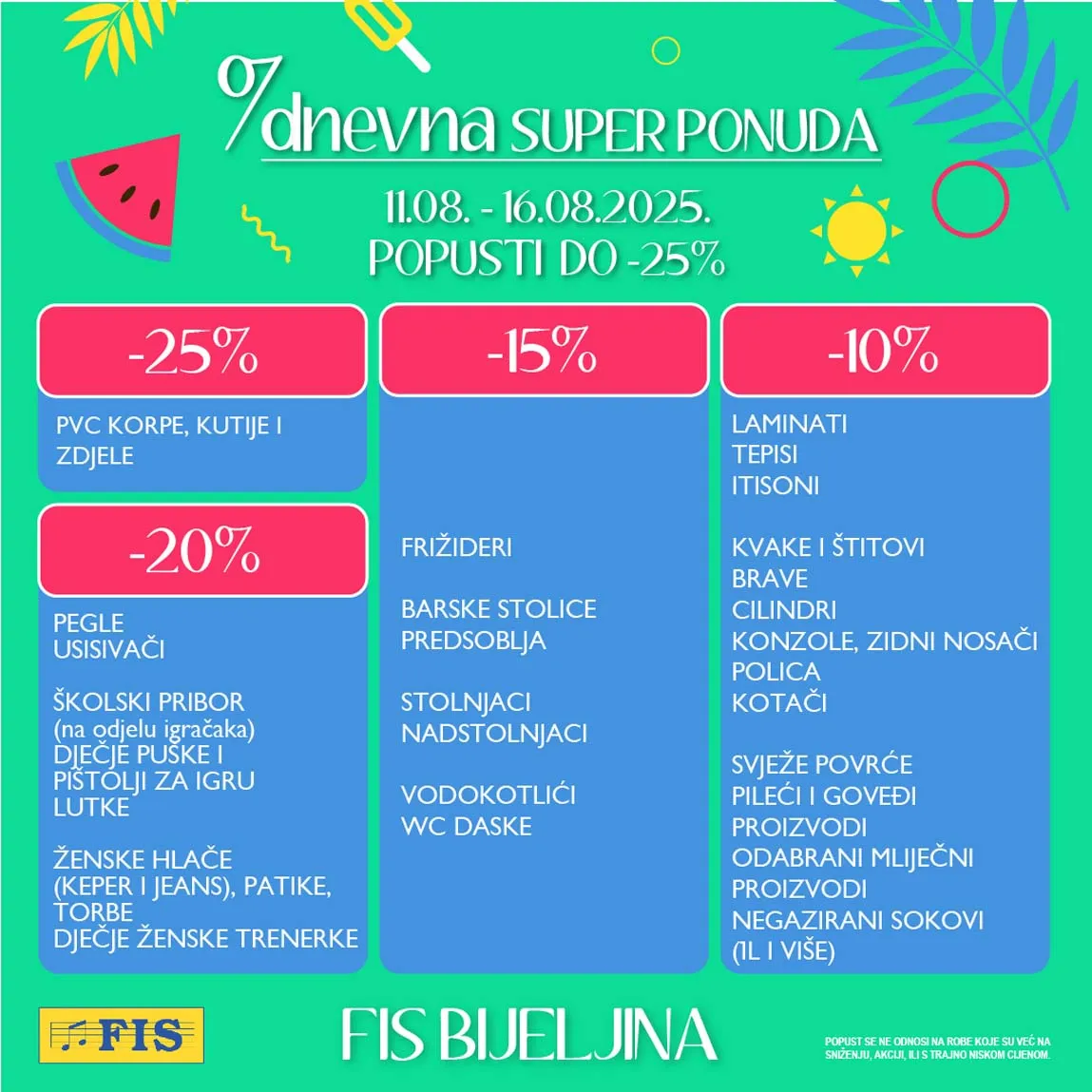 Fis – Sedmodnevna ponuda u Bijeljini: Iskoristite sniženja do 16.08.2025.