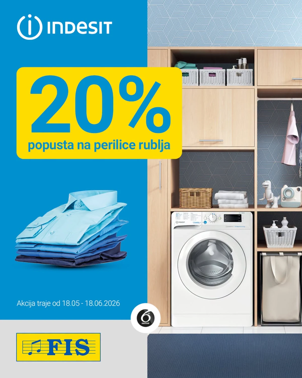 FIS Indesit i Whirlpool akcija do 18.06.2026 – perilice rublja i hladnjaci na sniženju do 20%