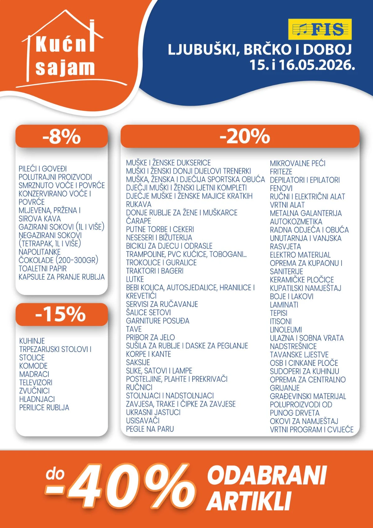 FIS Kućni sajam katalog maj 2026 – spisak kategorija sa popustima do 20 posto