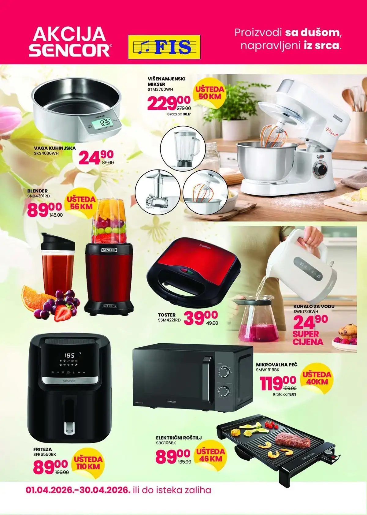 FIS Sencor katalog strana 1 – sniženja na kućanske aparate do 30. aprila 2026