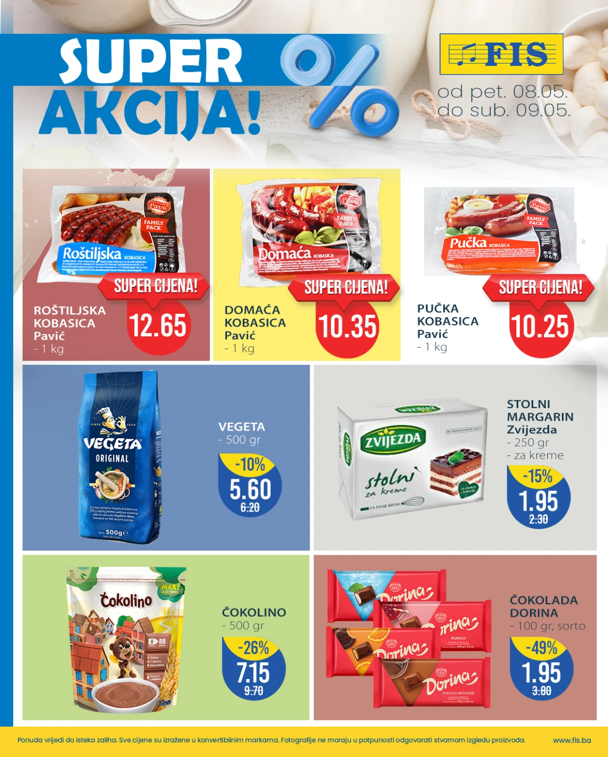 FIS akcija kobasice Vegeta Čokolino i čokolade maj 2026