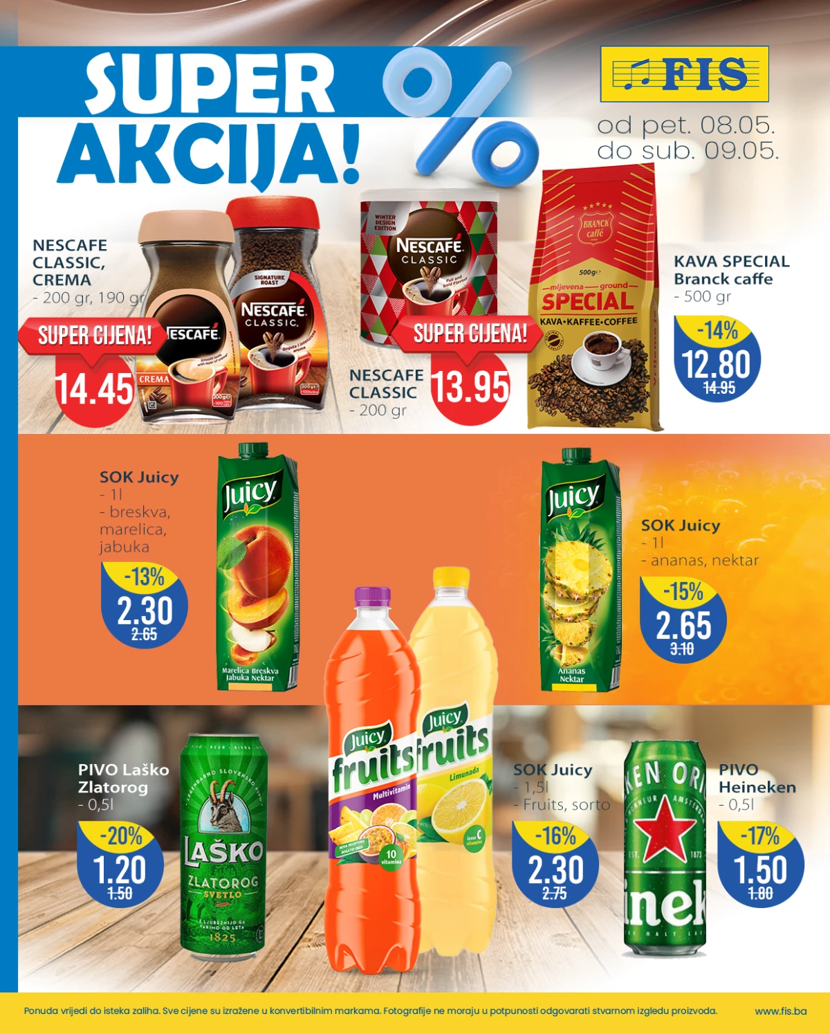 FIS akcija Nescafe kafa Juicy sokovi i Heineken pivo maj 2026