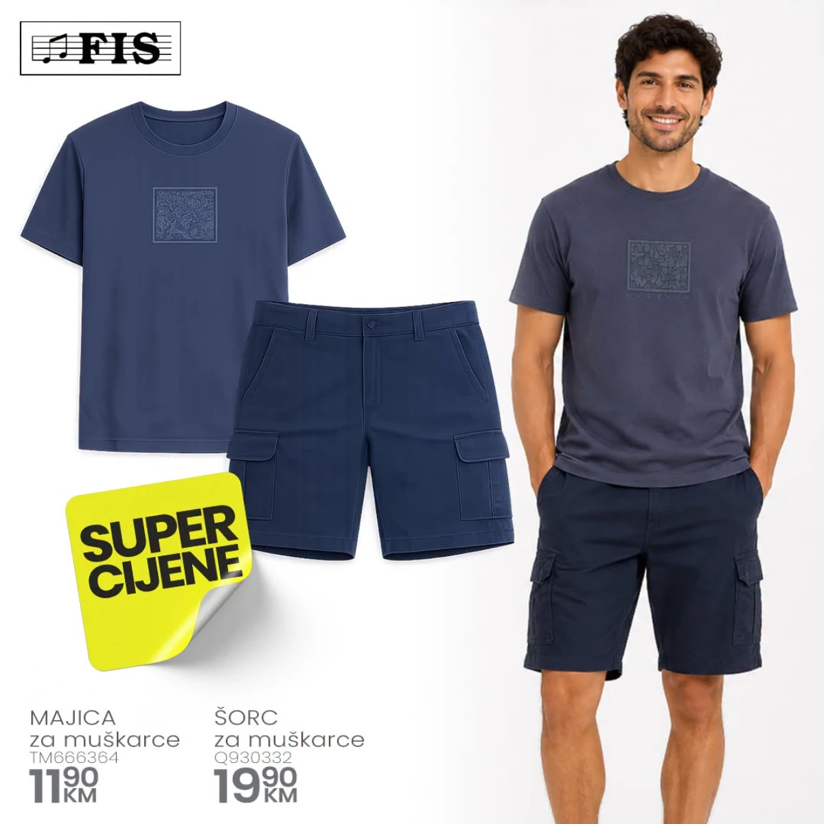 FIS Super cijene – muška majica 11,90 KM i šorc 19,90 KM tamnoplavi modeli