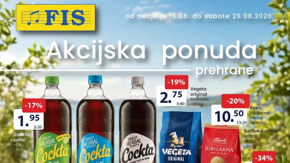FIS katalog do 29.08.2026. – akcijska ponuda prehrane, pića, kućne hemije i kozmetike uz sniženja do 60%