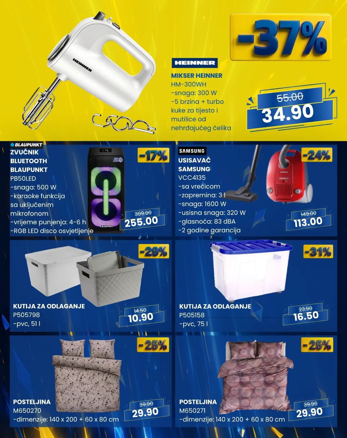 FIS PLUS sedmica 01–07.10.2026. – Heinner mikser, Blaupunkt zvučnik, Samsung usisivač, kutije za odlaganje i posteljina na akciji