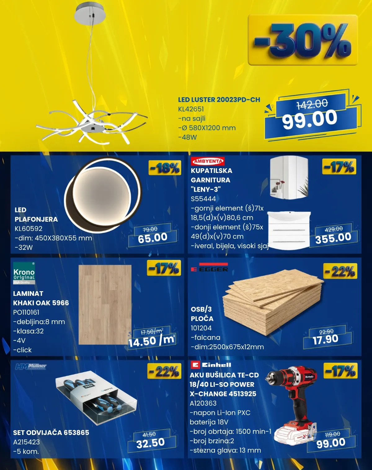 FIS PLUS sedmica 01–07.10.2026. – LED luster, plafonjera, laminat, OSB ploče, alat i kućna oprema po sniženim cijenama
