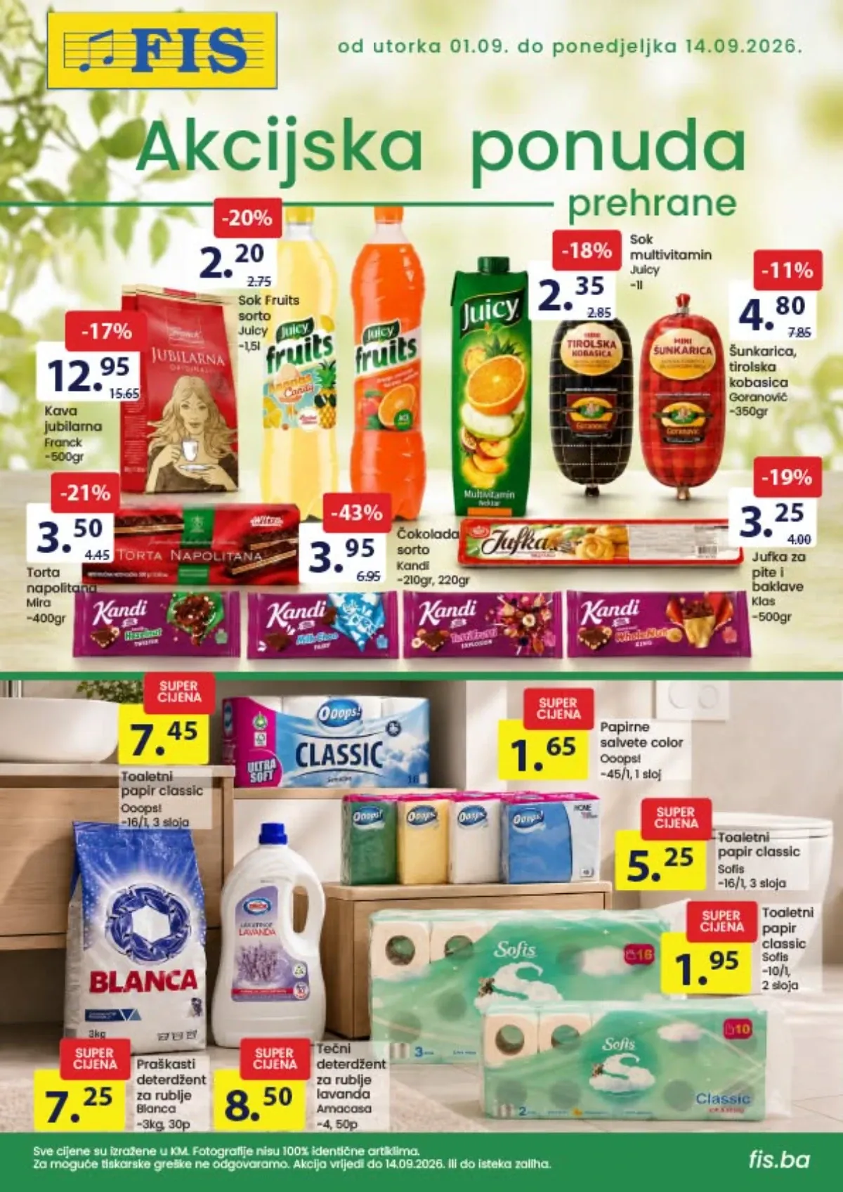 FIS katalog od 01.09. do 14.09.2026. – Kandi čokolade, Mira napolitanke i Juicy sokovi na akciji