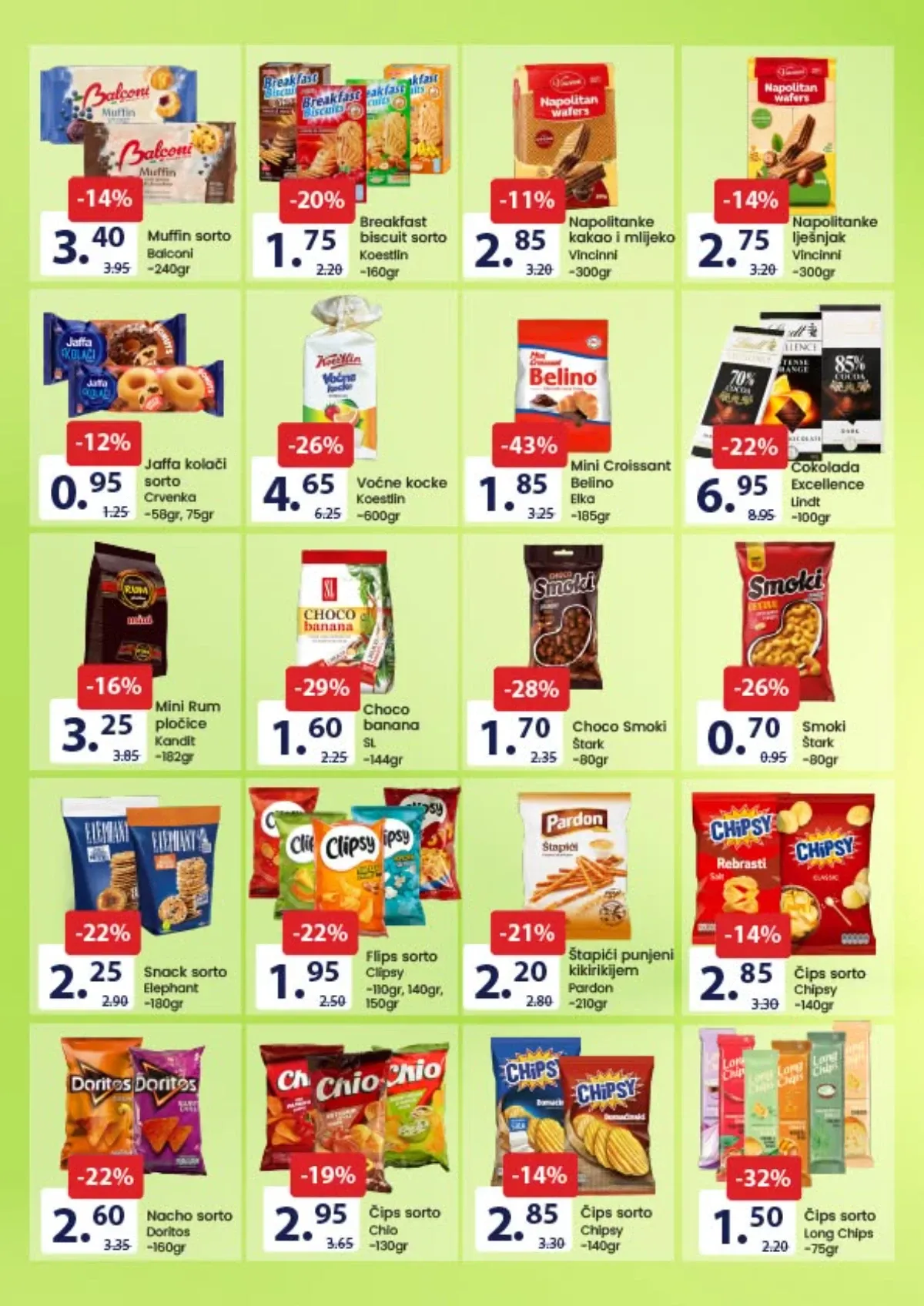 FIS katalog, stranica 9 – Belino mini kroasan, Long Chips i čoko banana na akciji