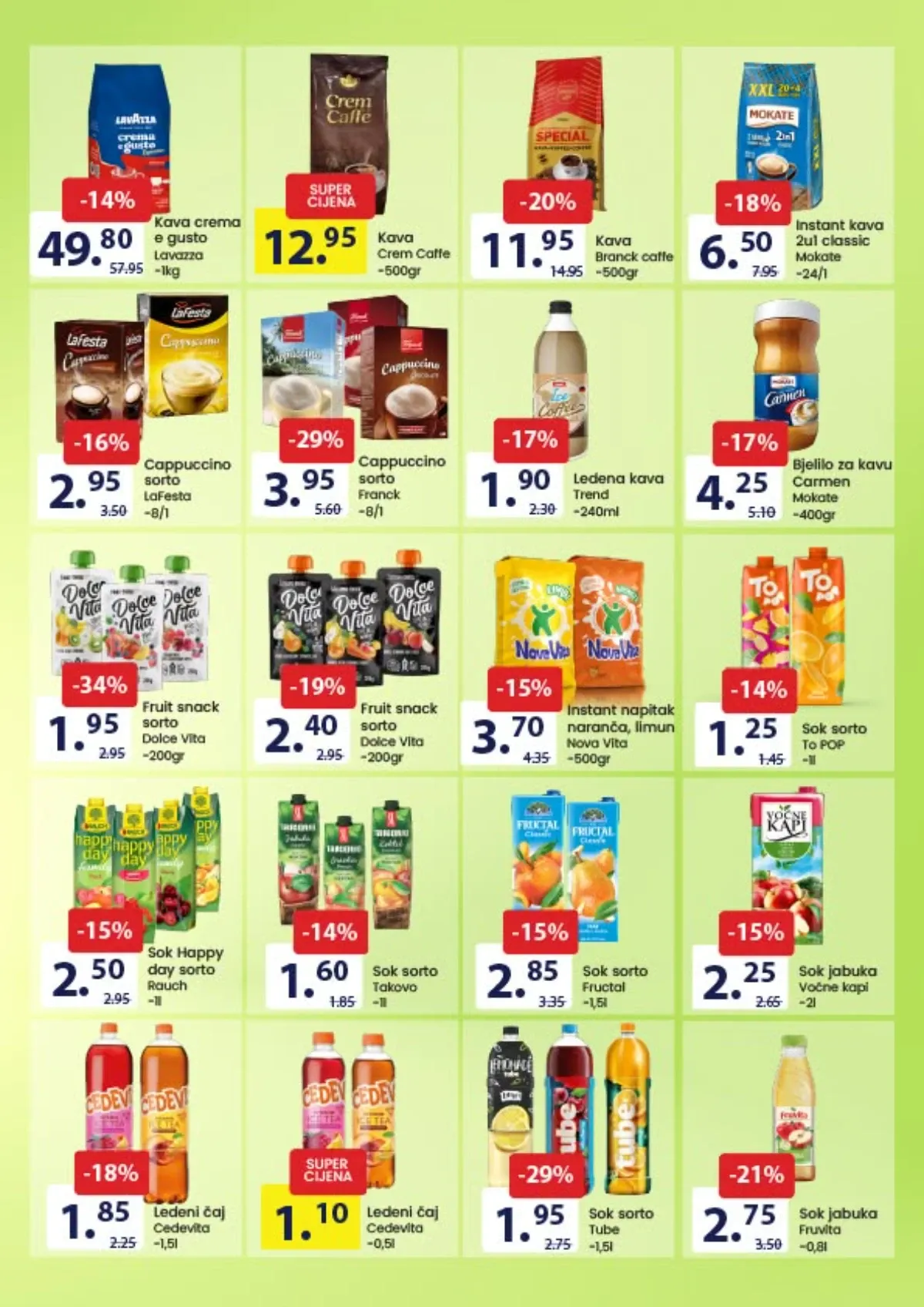 FIS katalog, stranica 10 – Dolce Vita voćni snack, Franck cappuccino i Tube sok na akciji