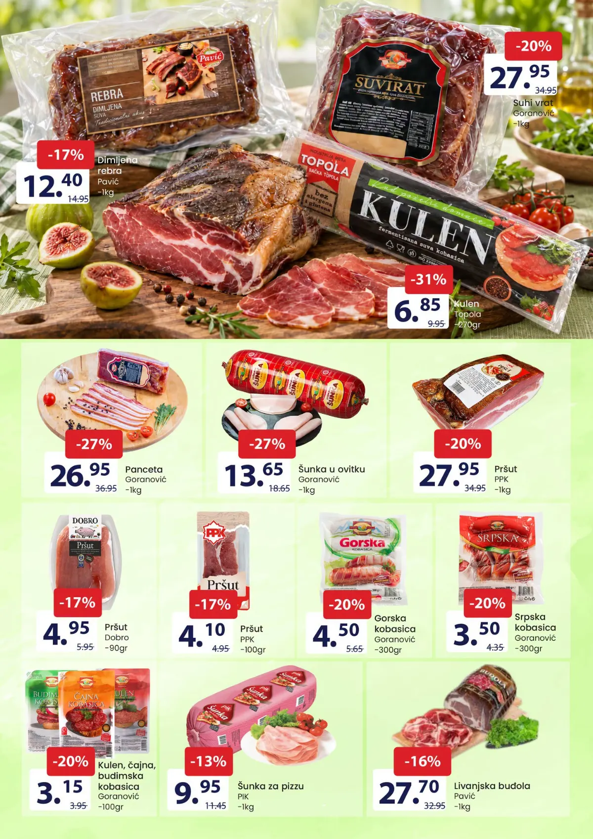FIS katalog – stranica 2: kulen Topola 270 g za 6,85 KM i panceta Goranović za 26,95 KM/kg