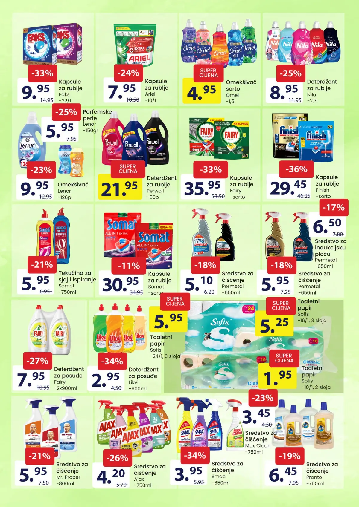 FIS katalog – stranica 15: Likvi deterdžent za posuđe 900 ml za 2,95 KM i Smac sredstvo za čišćenje 650 ml za 3,95 KM