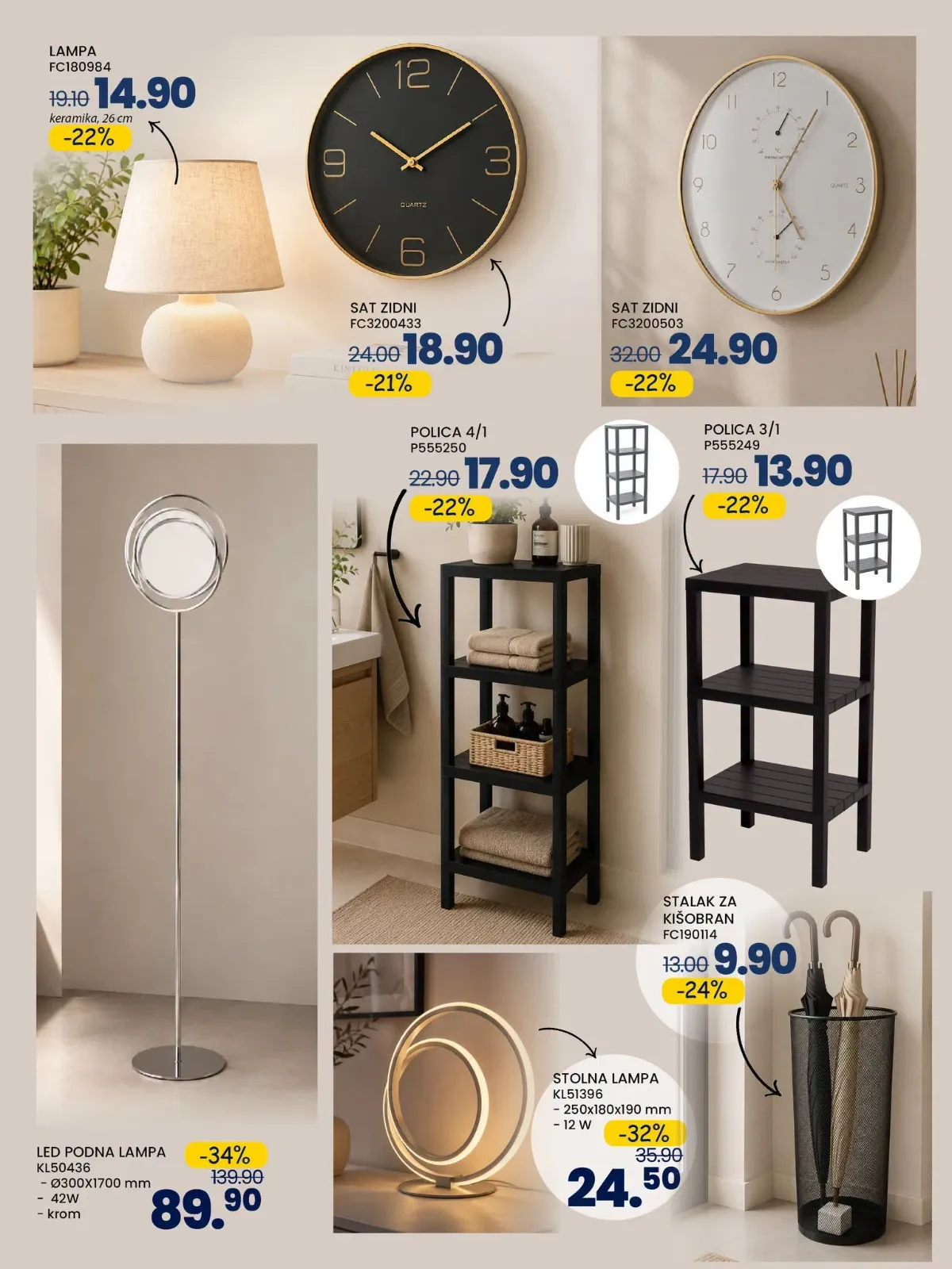 FIS katalog – lampe, satovi, police i stalci na akciji