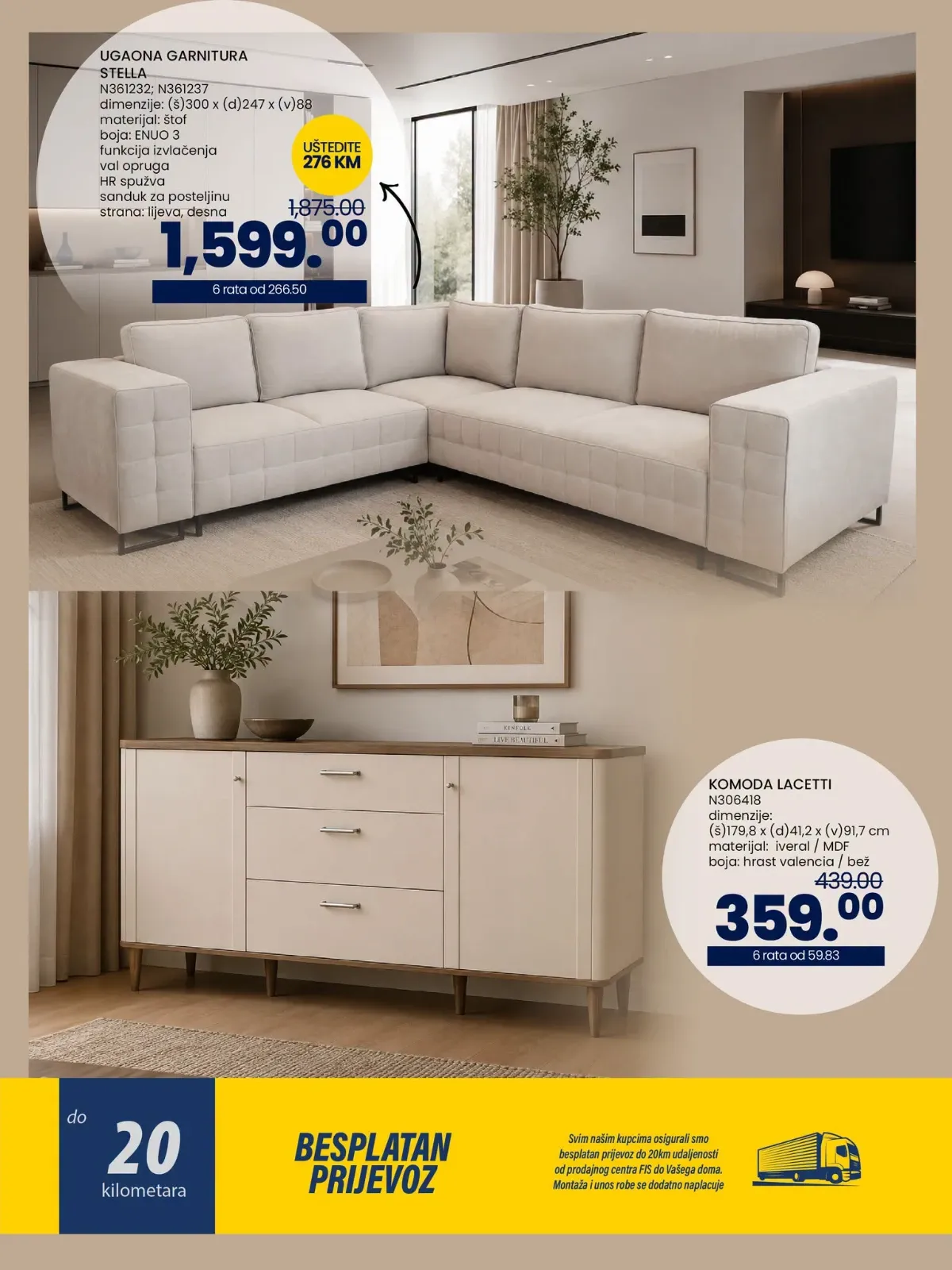 FIS katalog – ugaona garnitura Stella i komoda Lacetti na akciji