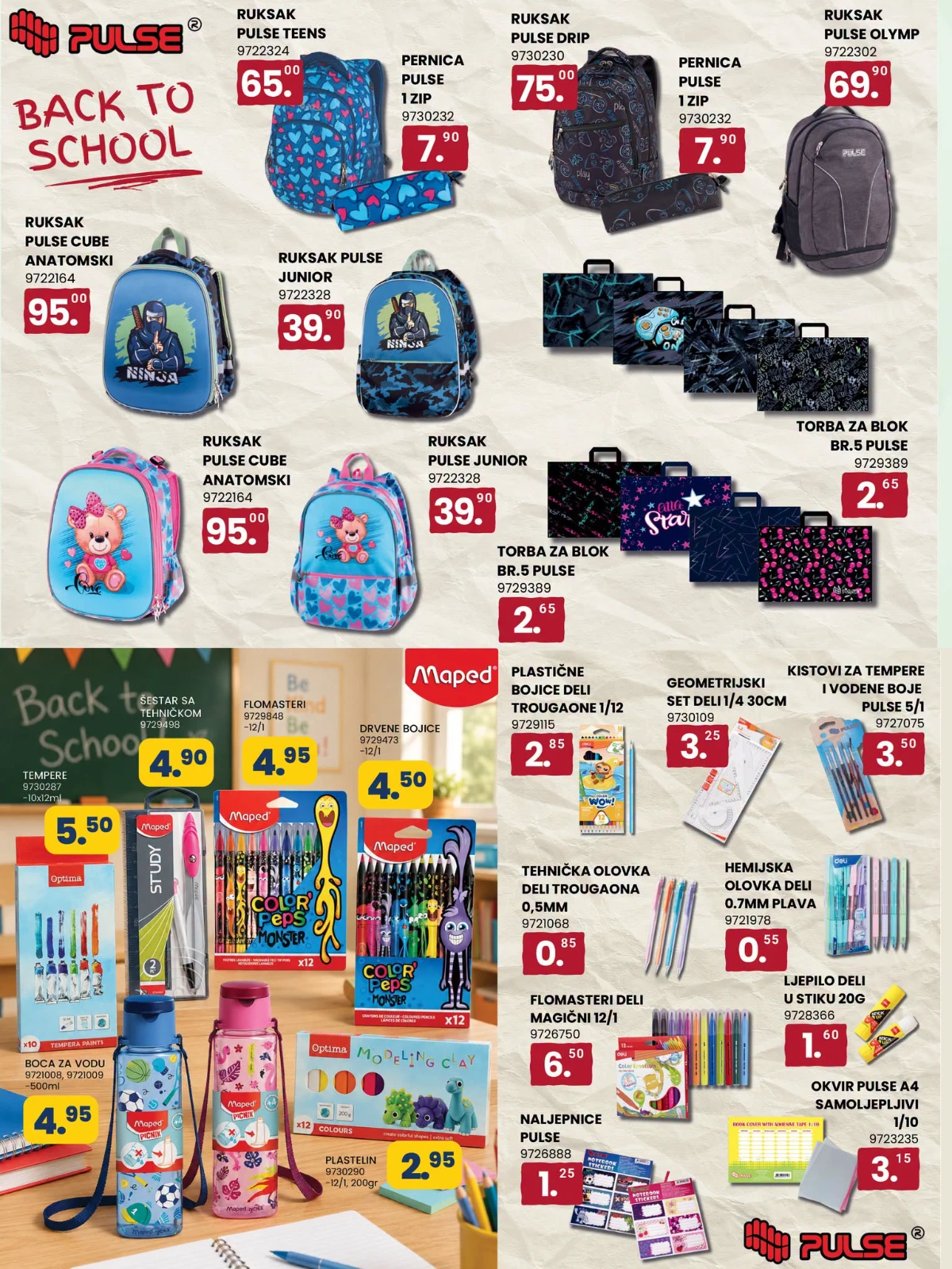 FIS katalog za školu – Pulse ruksaci, pernice, Maped pribor, flomasteri i plastelin