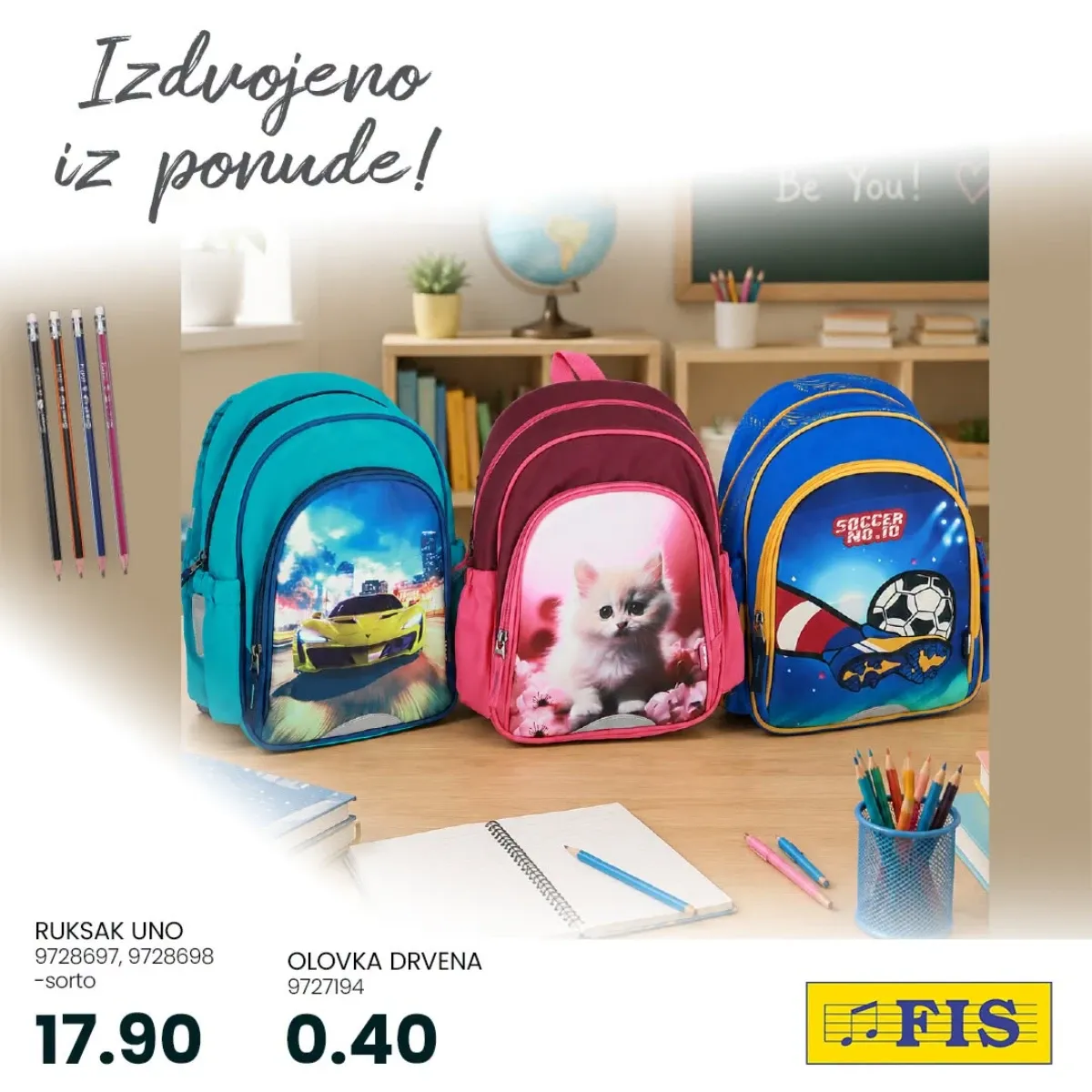 FIS školska ponuda – UNO ruksaci i drvene olovke za povratak u školu