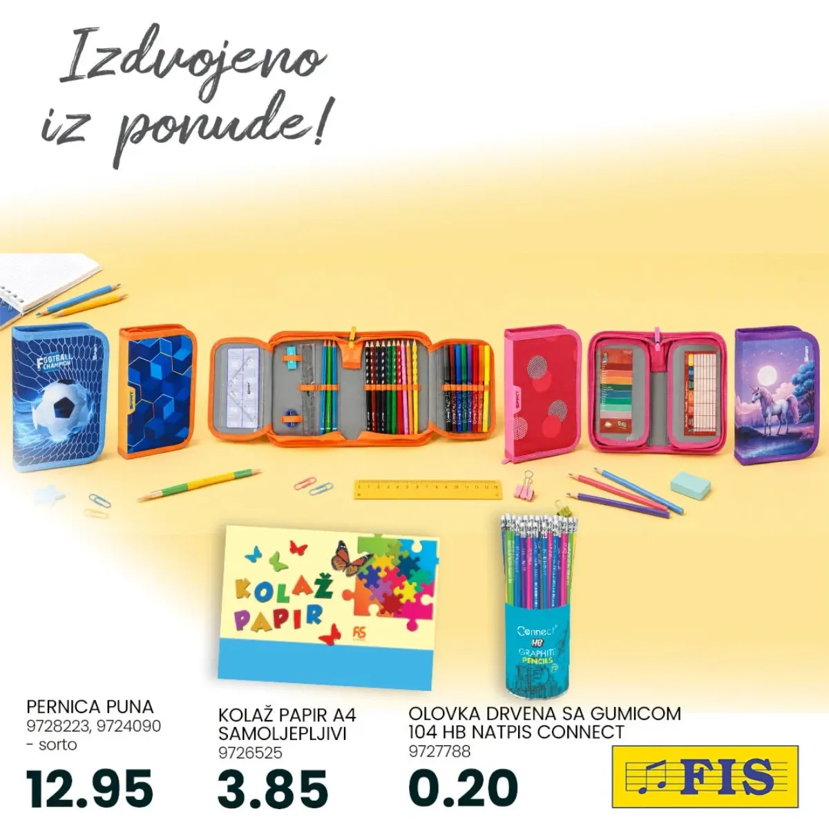 FIS školska ponuda – pune pernice, kolaž papir i grafitne olovke