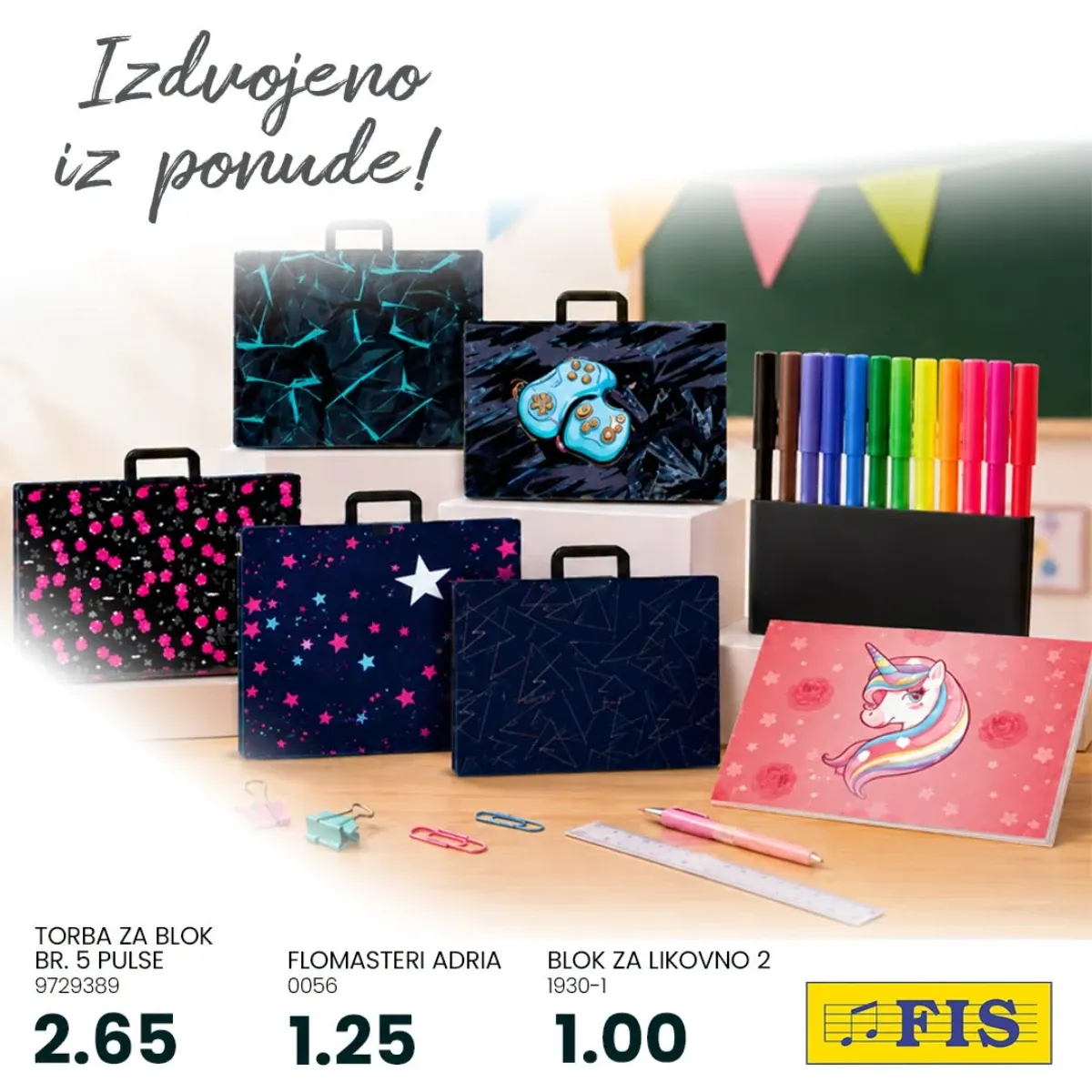 FIS školska ponuda – torbe za blok, flomasteri i blokovi za likovno