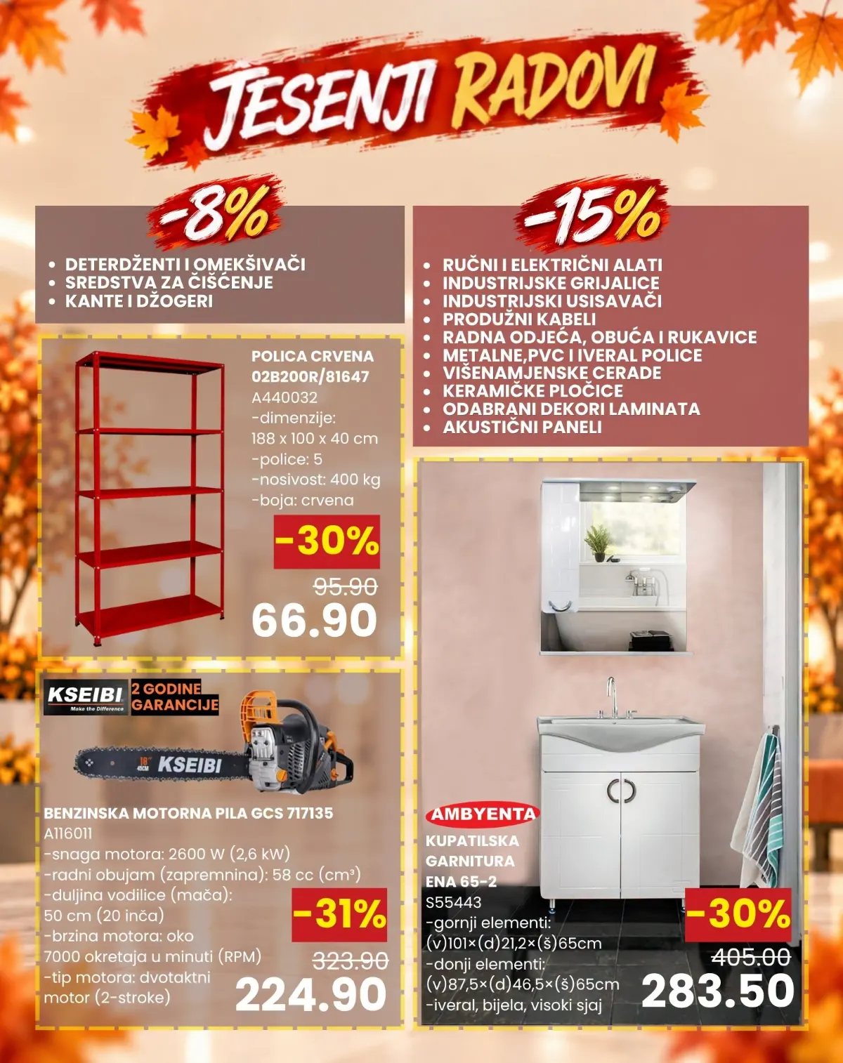 FIS Jesenski Shopping Days 23–24.10.2026. – polica 66,90 KM, motorna pila Kseibi 224,90 KM i kupatilska garnitura Ambyenta 283,50 KM