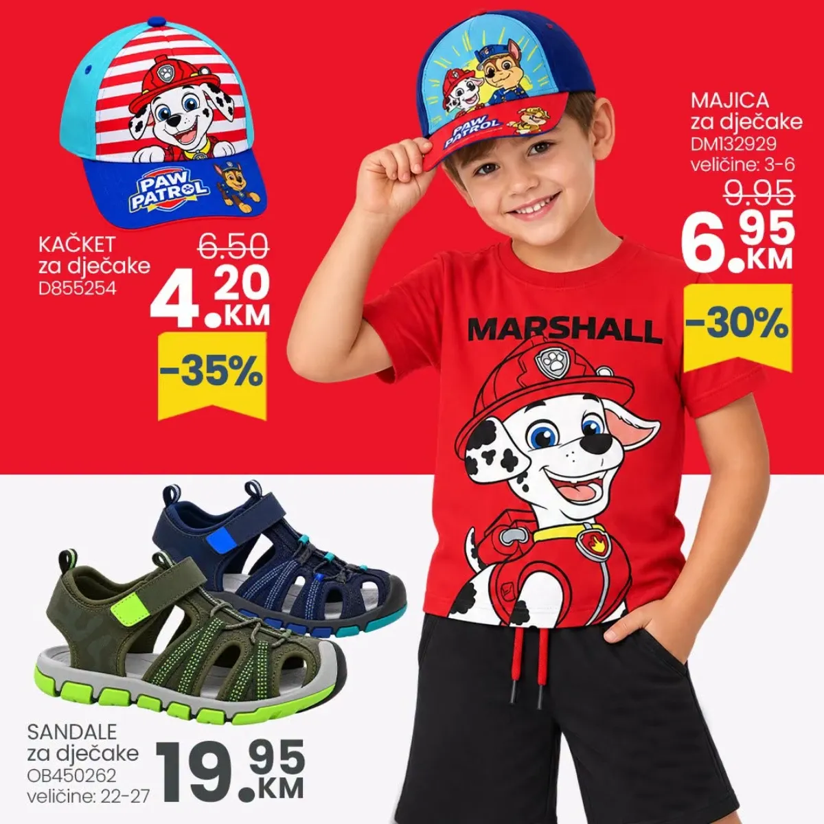 FIS dječija ponuda – Paw Patrol majica, kačket i sandale sniženi do 35%